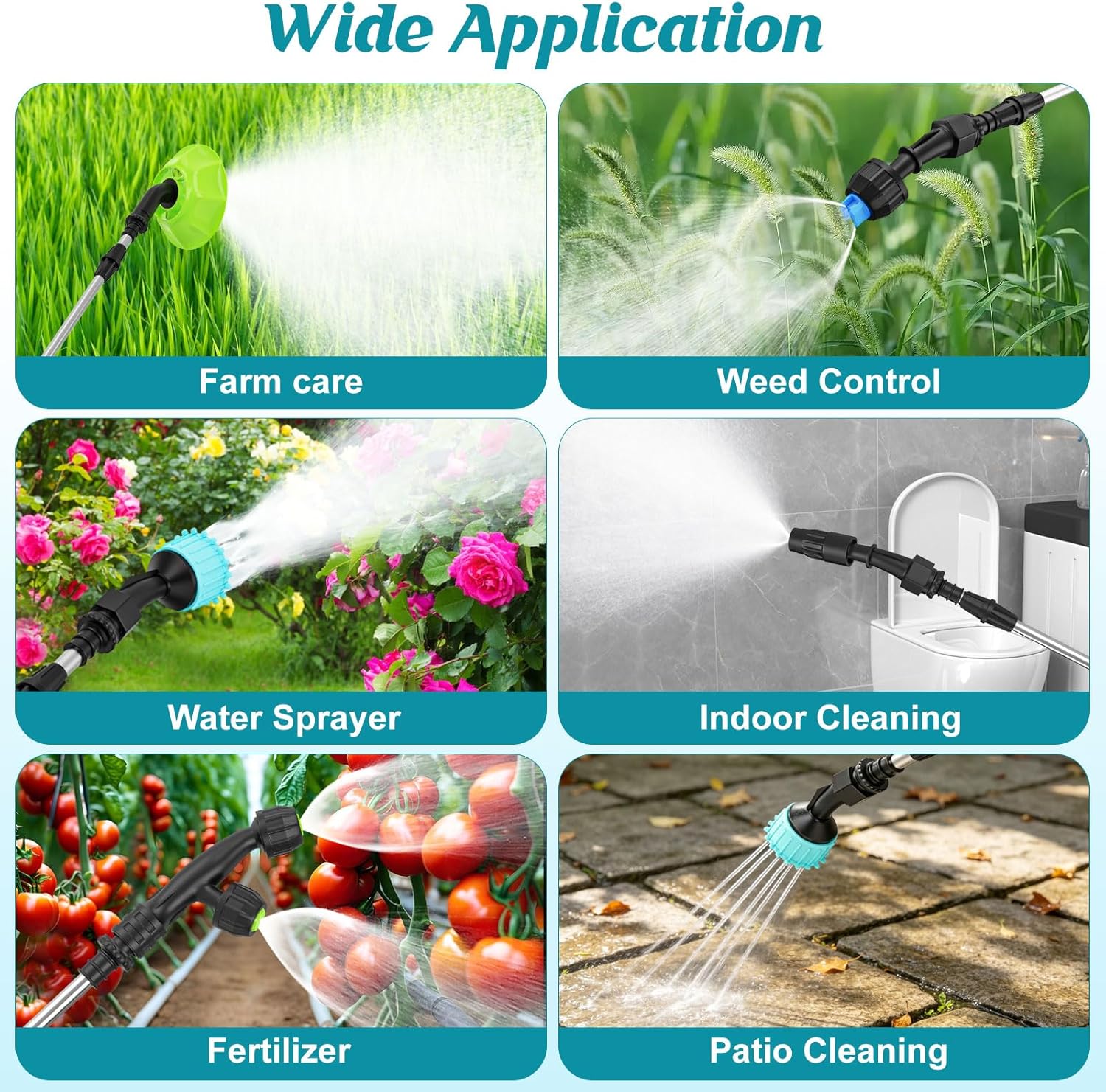 3.2Gal/12L Battery Powered Backpack Sprayer, 7.4V Electric Pump Sprayers with Digital Display, 2 Speeds & 5 Nozzles, USB Rechargeable, Adjustable Strap for Lawn, Garden, Farm, Cleaning (Light Blue)