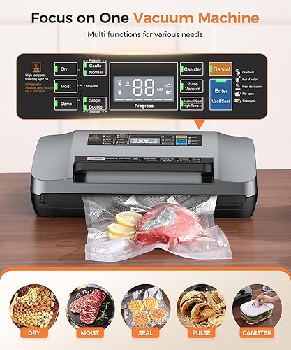 Miniatura 2 de Máquina selladora al vacío de 95 kpa, sellador de alimentos automático comercial, potente sistema de sellado con doble sellado térmico, Negro