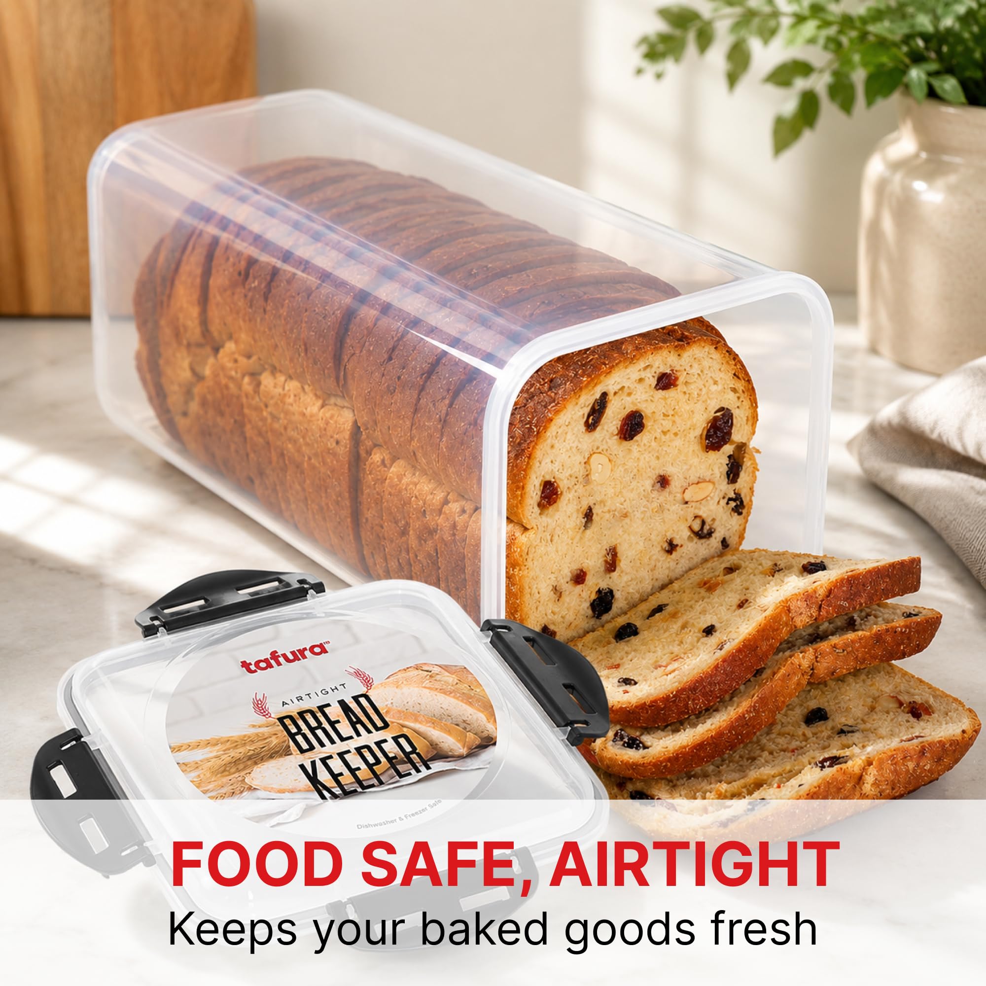 Tafura Brotbehälter, 5,8 l, luftdichte BPA-freie Brotaufbewahrungsbox | Für hausgemachte Brote, Sandwichbrot, handwerkliche Brote, Bagels, Brötchen und andere gebackene Favoriten.