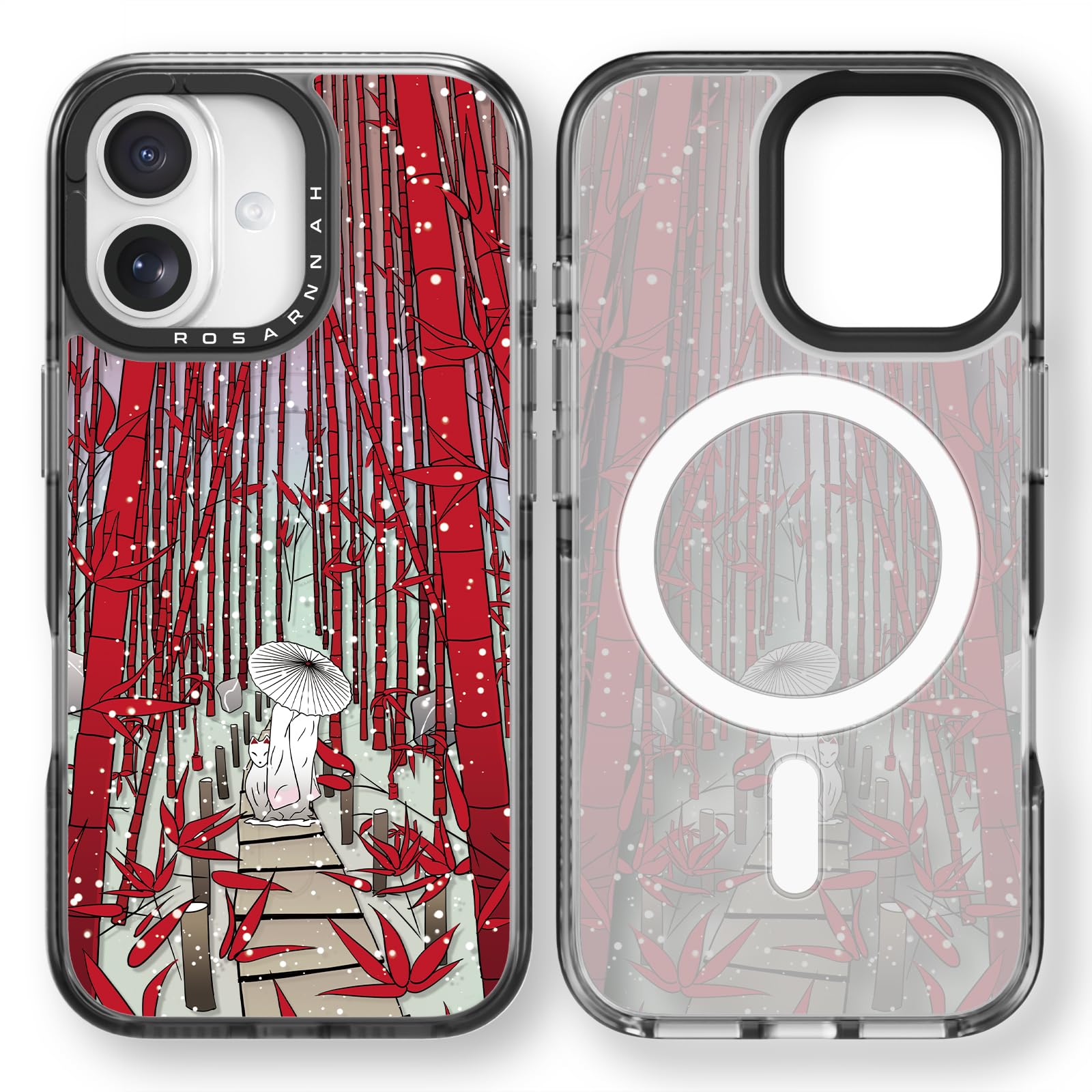Rosarnnah Bonita funda para iPhone, compatible con Magsafe, duradera, a prueba de golpes, caída de 6.5 pies, divertido diseño de bambú rojo para iPhone (6.1 pulgadas), color negro
