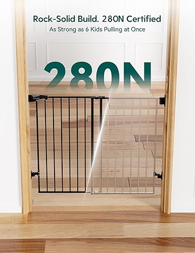 Miniatura 4 de BABELIO Puerta extra ancha para bebéperro de 29 a 49 pulgadas, cierre automático de metal, puerta para mascotas montada a presión para puertas, sin