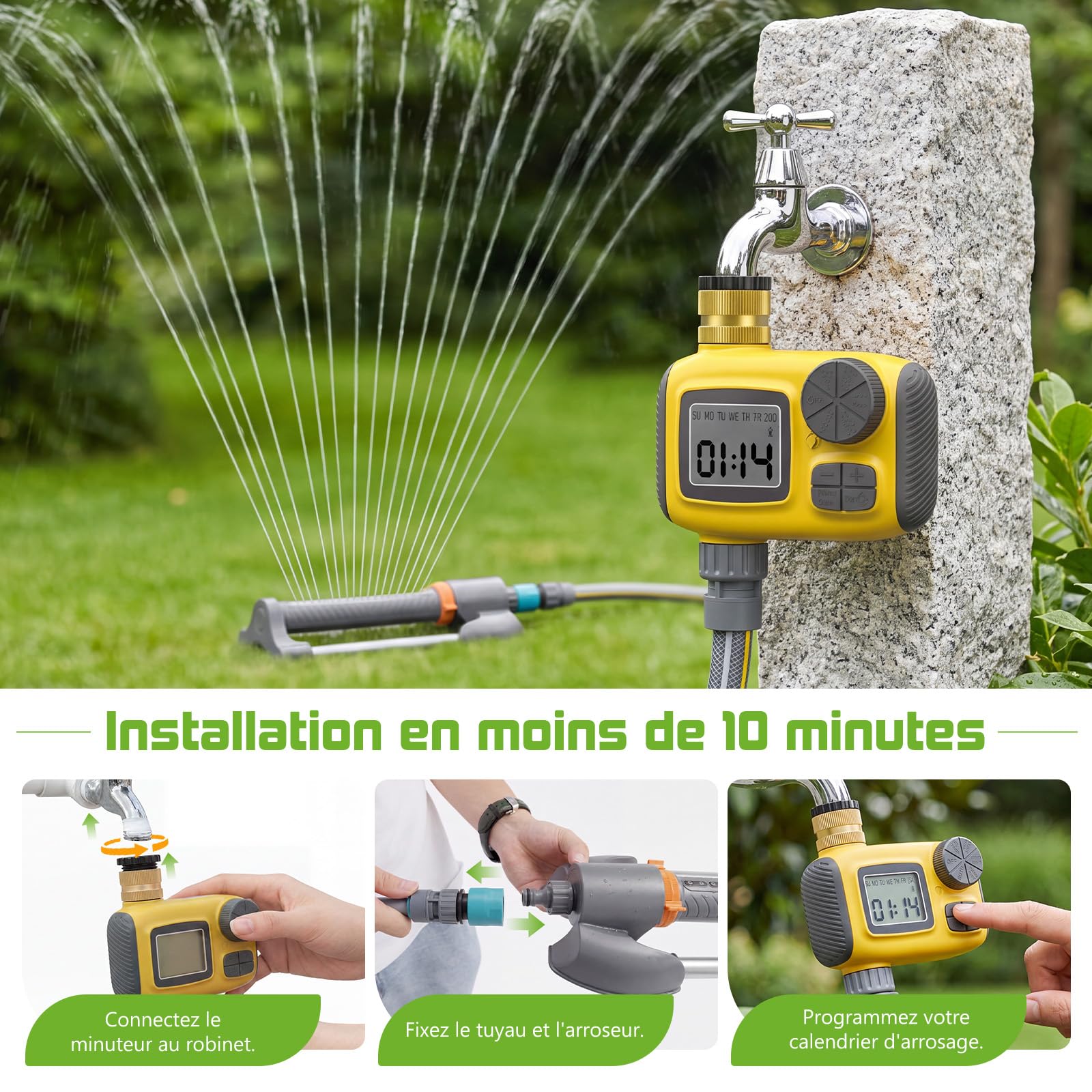 Arroseur Oscillant Programmateur Arrosage 10m Hose 3 en 1 Kit