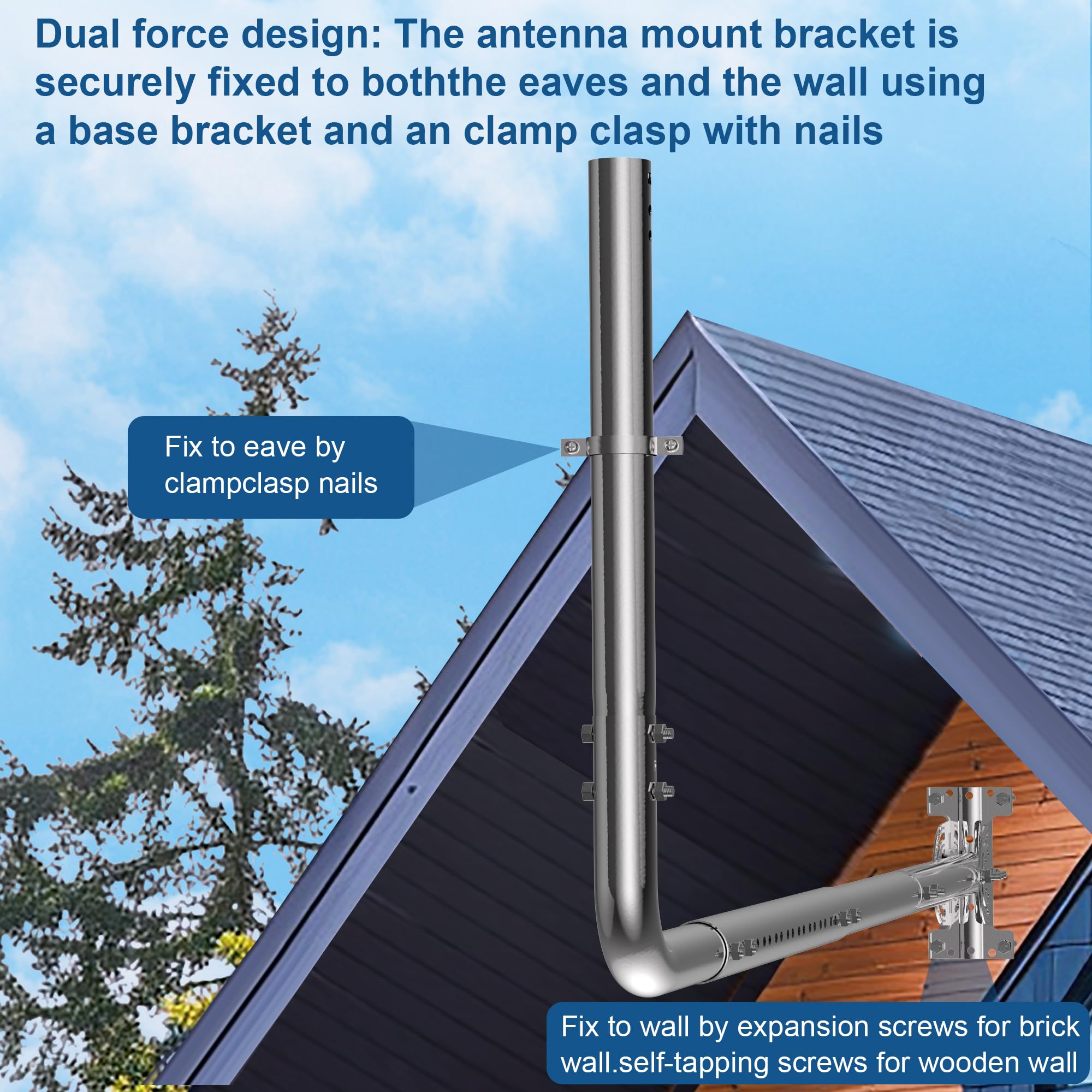 Supporto per antenna a parete lunga, lunghezza regolabile, kit di staffe di montaggio con gomiti a 90°, tubi estensibili, viti di fissaggio, per antenne TV esterne, estensore WiFi Starlink, ecc.