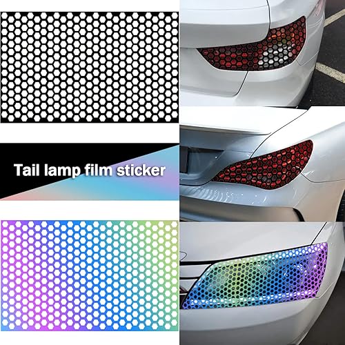 Miniatura 5 de 2 calcomanías universales para lámpara trasera de automóvil calcomanías tipo panal de abeja lámina de tinte autoadhesiva para automóvil cubierta de