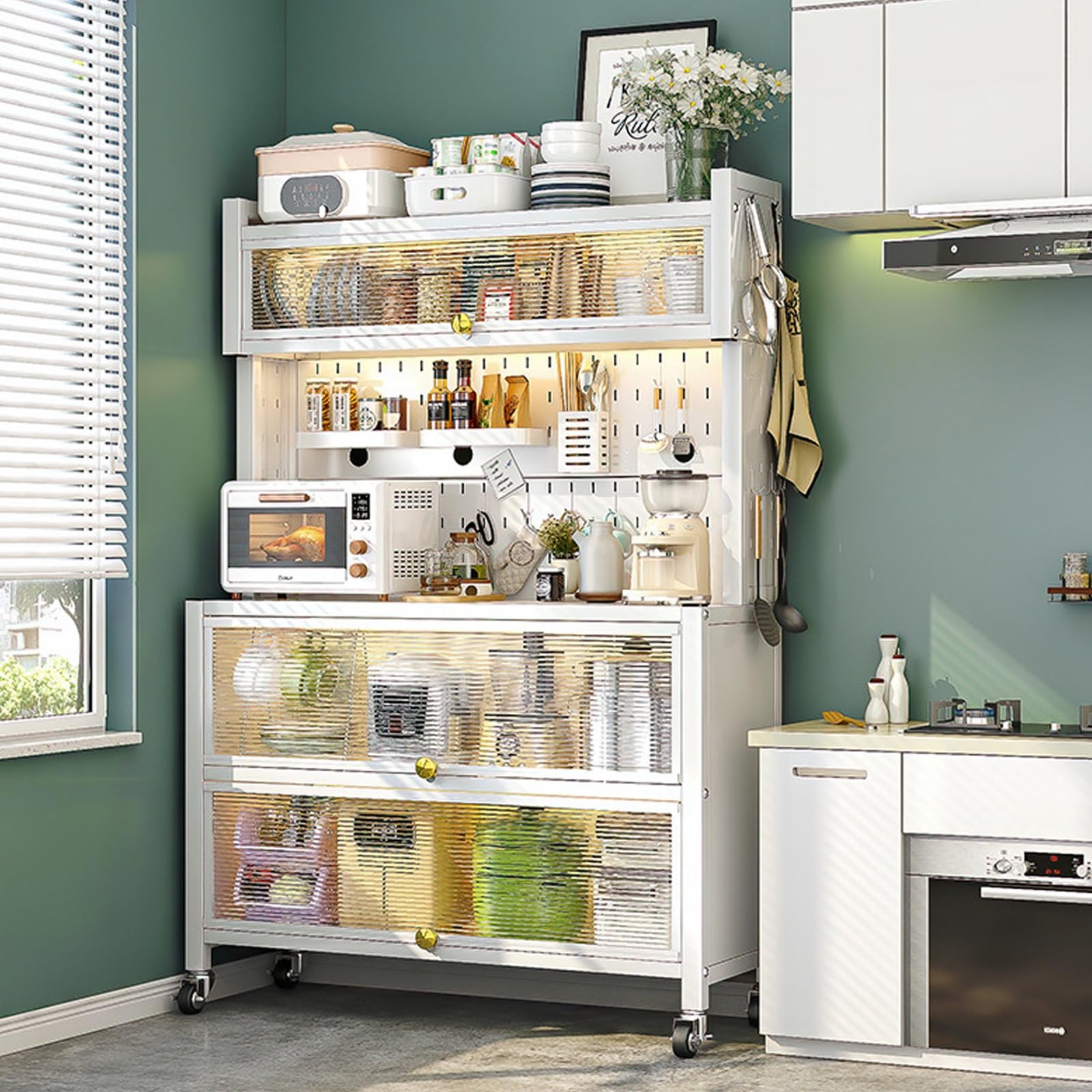 Meuble rangement cuisine anti-poussière avec portes transparentes