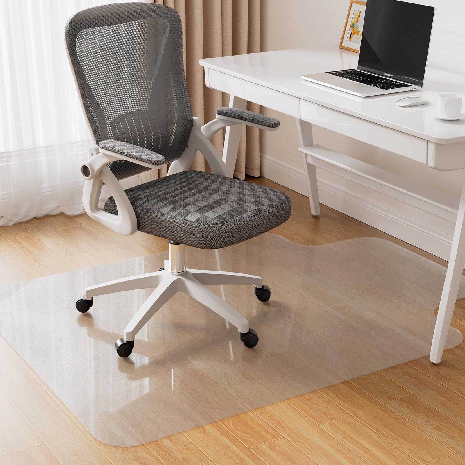 Delamu Chair Mat for Hardwood Floor, 45"×53" Large Office Desk Mat for Rolling Chairs, Computer Gaming Desk Mat, Floor Protector for Home Office, Transparent, Not for Carpet