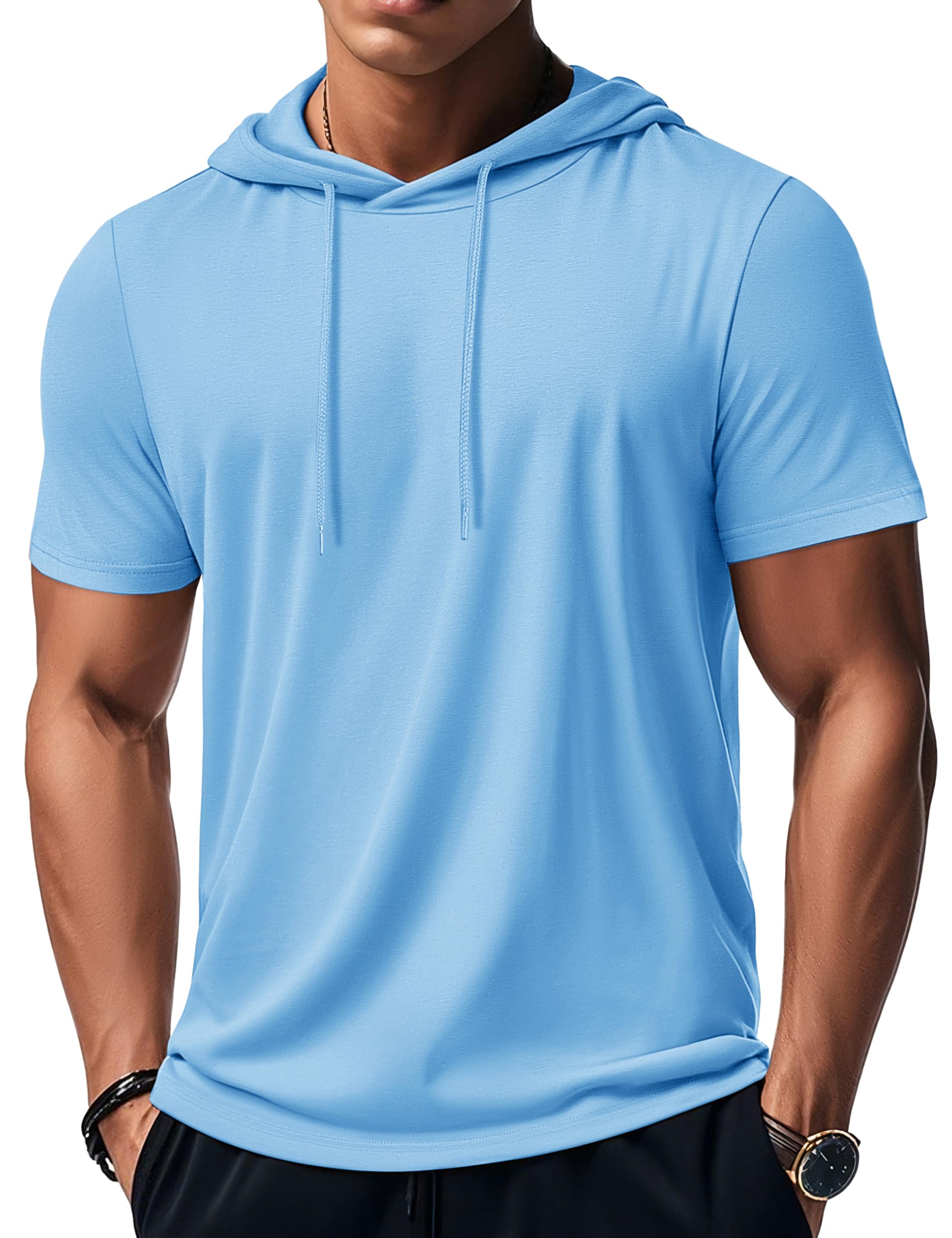 MAGCOMSEN Men's Short Sleeve Hoodie Workout Gym Athletic Cotton Lightweight Hooded T Shirts Sweatshirt