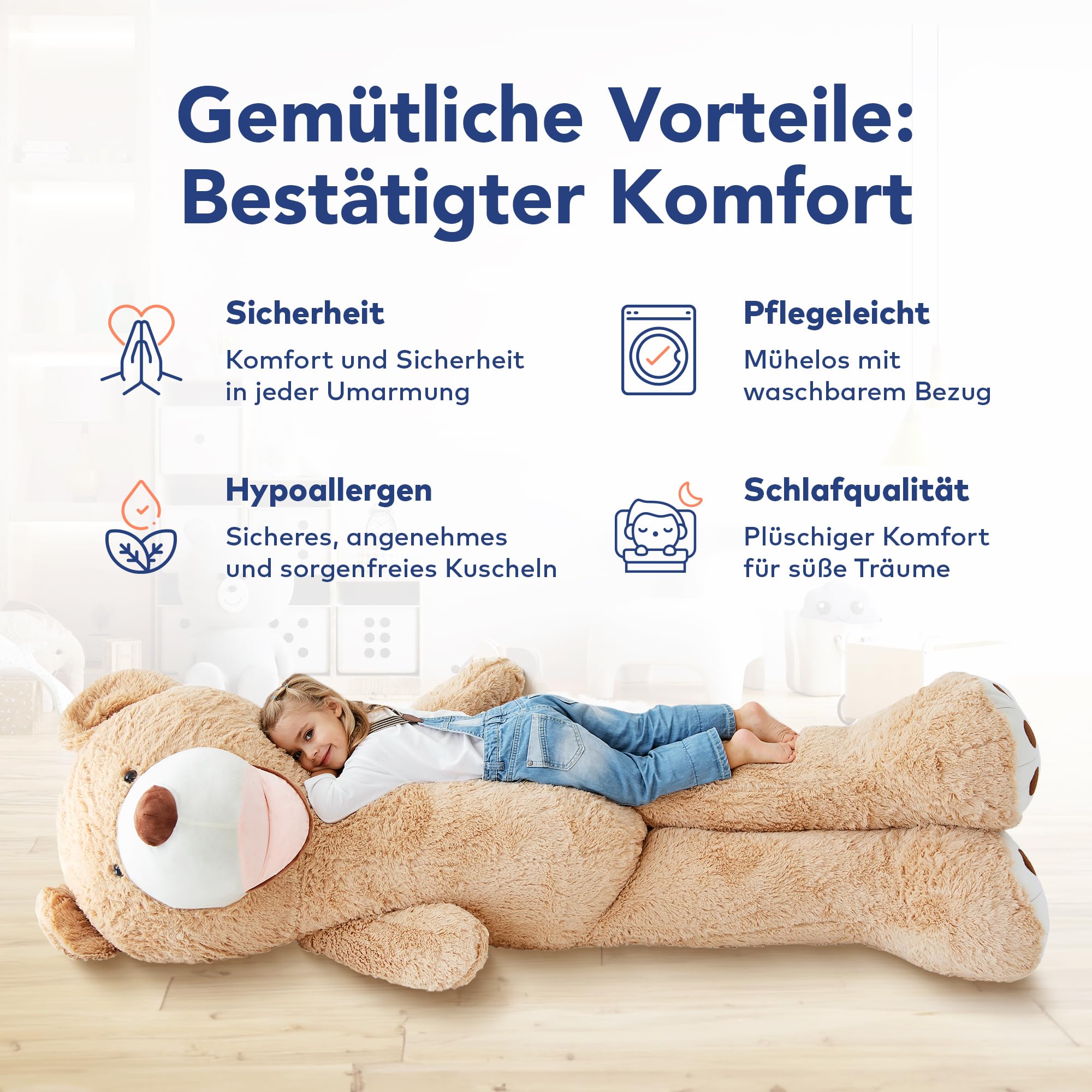 HollyHOME 150 cm grote teddybeer XXL knuffeldier cadeau, pluche dier zacht speelgoed beer Tedi knuffelbeer beige