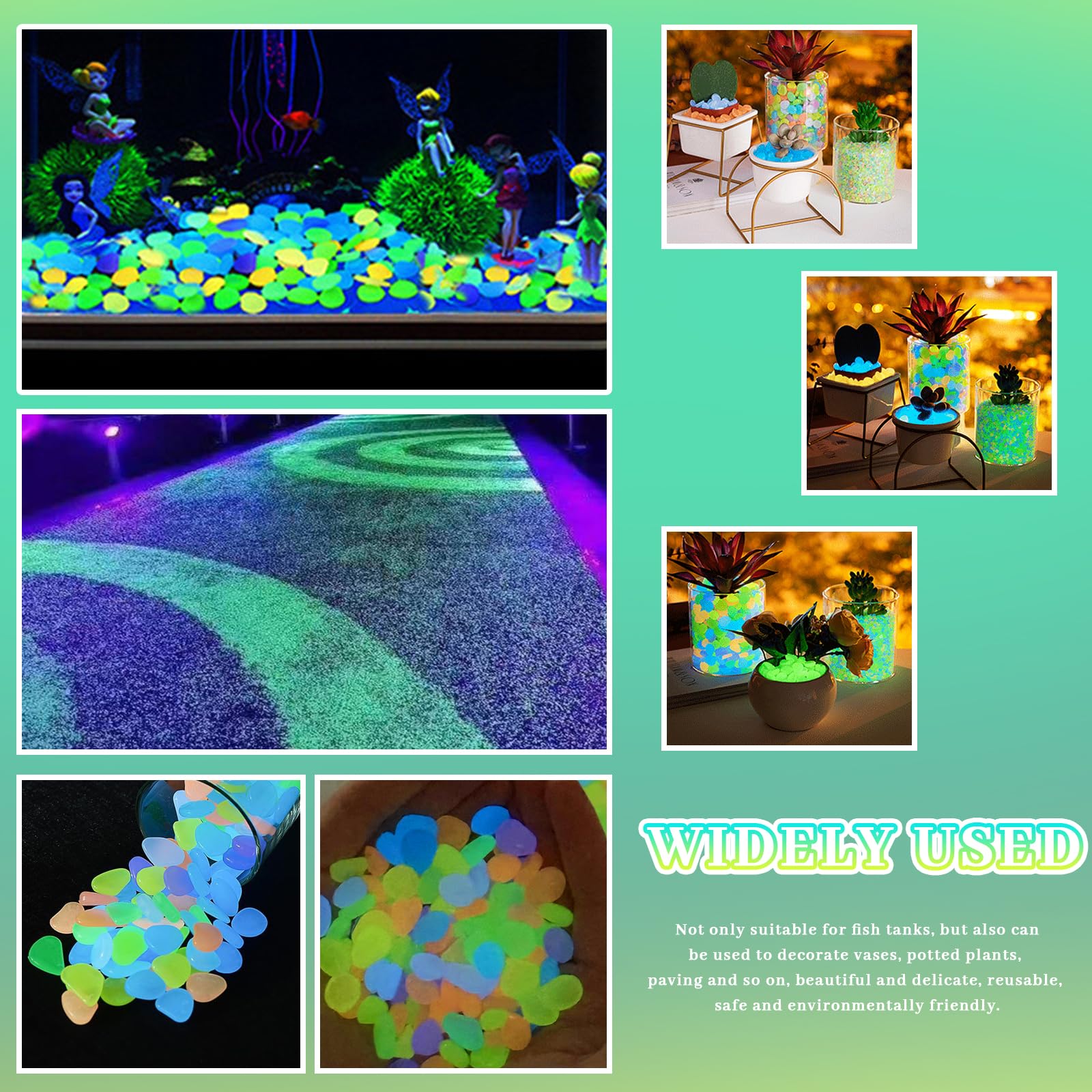 400 pezzi ciottoli luminosi, ciottoli lucidi Acquario Luminoso Colorato, Lucido Oscurità Pietre per Giardino Esterno Acquario Passerelle Piscina Chemi (colorato)