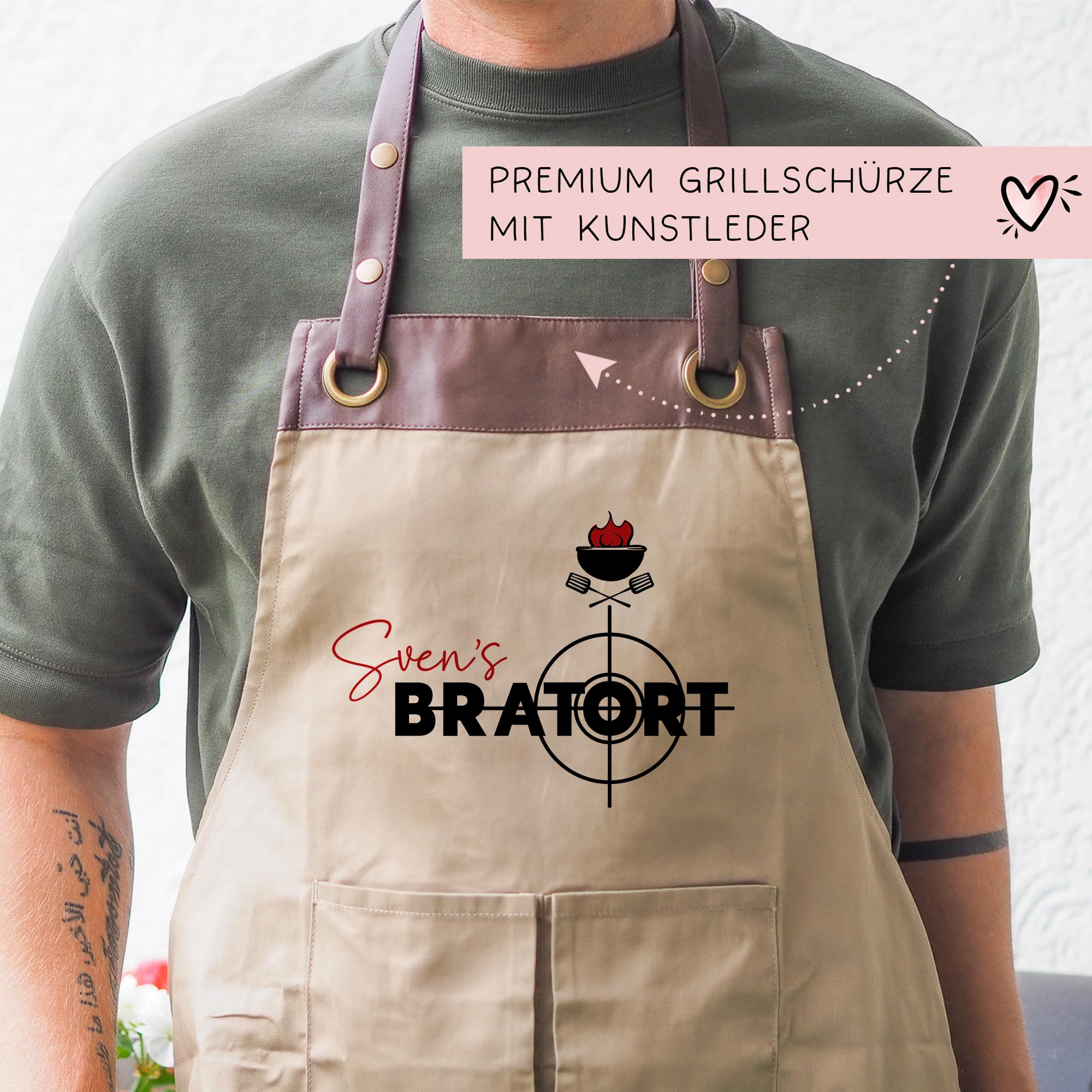 Personalisierte Grillschürze Grill-Schürze für Männer Grillmeister Schürze mit Kunstleder Applikation | Kochschürze | Grillschürze mit Wunschnamen | Weihnachten
