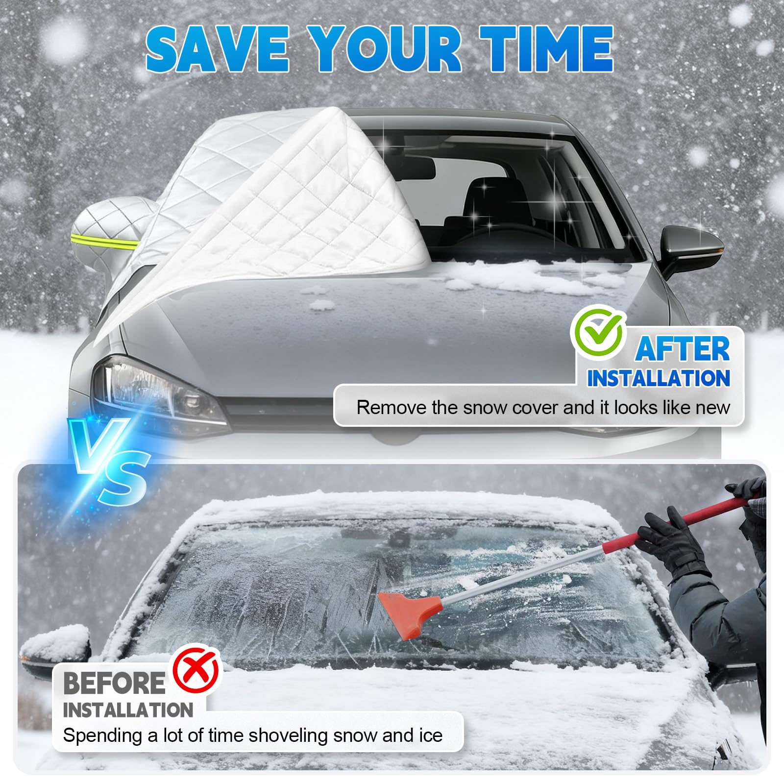 Copertura Parabrezza Compatibile con VW Golf, Prova di Neve Antigelo per Finestrino Anteriore con Striscia Riflettente, Addensare e Tenere in Caldo Impermeabile