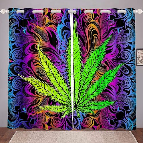 Erosebridal Cortinas de ventana de hojas de cannabis, cortinas de hojas de marihuana para dormitorio, sala de estar, cortinas de tratamiento de
