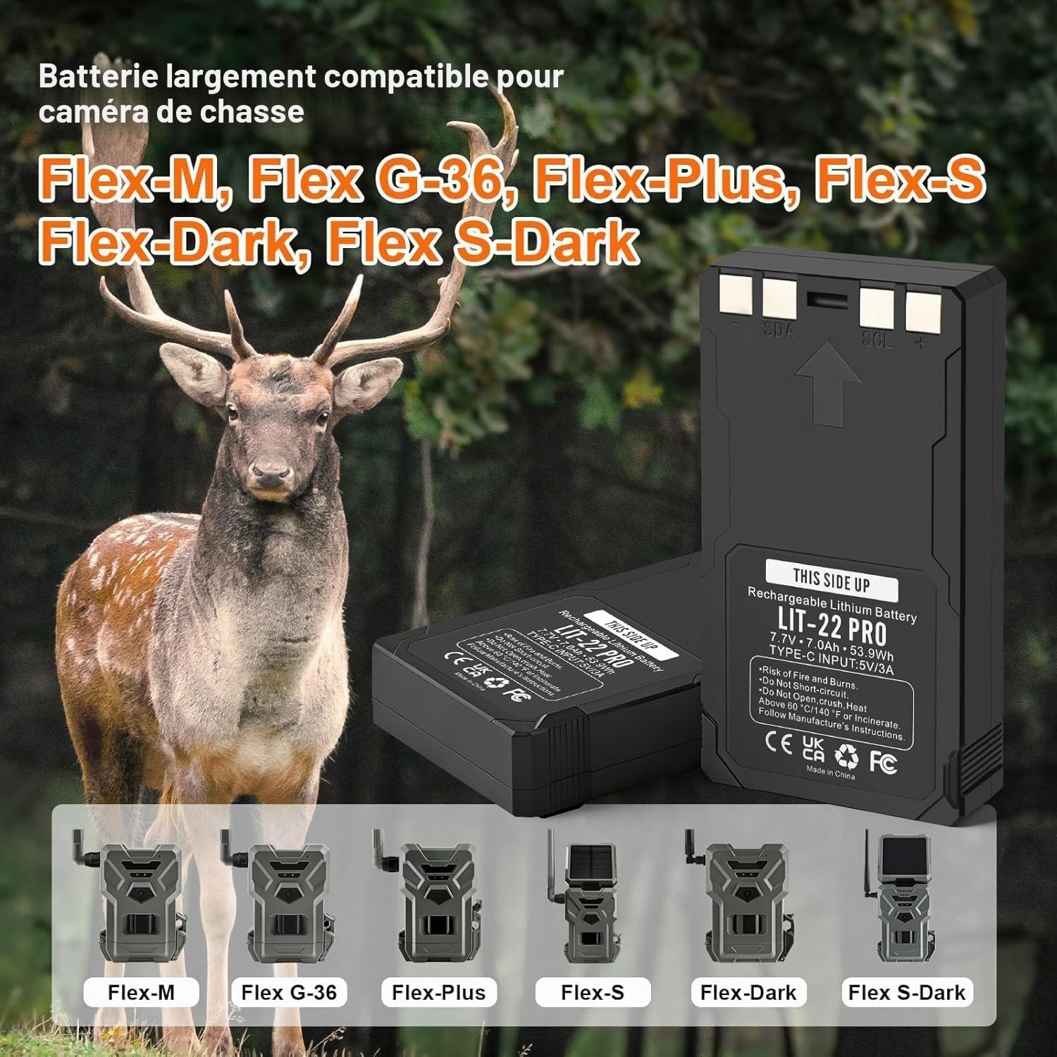 ANTIEE LIT-22 Pro de Rechange pour Batterie au Lithium SPYPOINT LIT-22 Pro | Pour Caméra Trail SPYPOINT Flex Series (M, Dark, S-Dark, S, G36, Flex-Plus) câble de Type C Inclus，Protection intégrée.