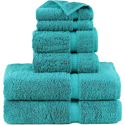 Indulge Linen 100% Turkish Cotton Towel Set (Aqua, Towel Set - 6 Piece)