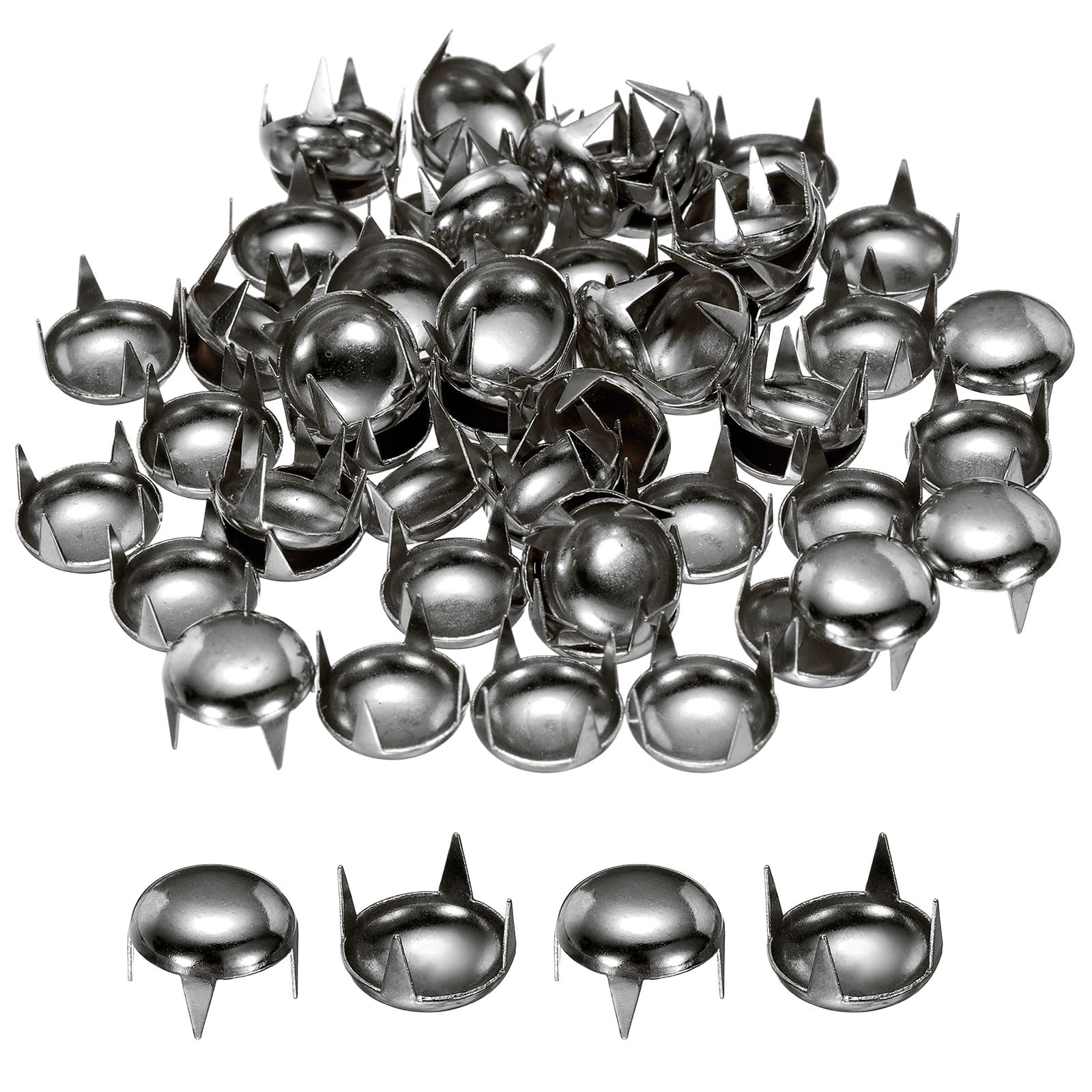 sourcing map 60pcs Round Dome Rivets 10mm Copper 4 Claw Rivet Metal Spike Studs Spots Punk Rock for Leather Craft Clothes Belt Bag Shoes Bracelet Accessories, Gray