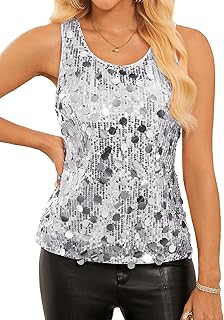 Women's Sequin Top Sleeveless Sparkly Dressy Tank Tops Vest Glitter Cock...