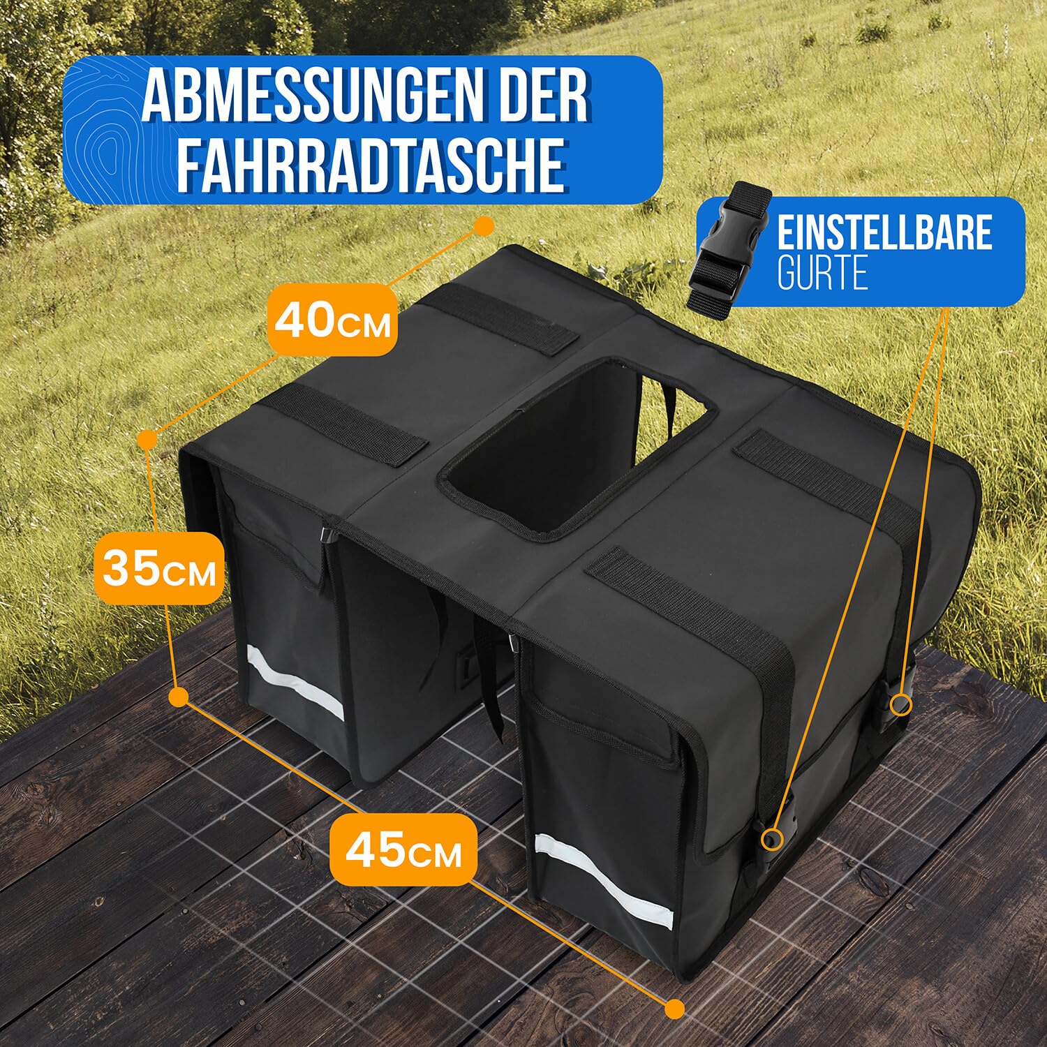 Strex Fahrradtasche Wasserdicht für Gepäckträger 40L - Doppeltasche - Gepäcktasche - Schwarz - Mit Reflektoren - Elektrofahrrad