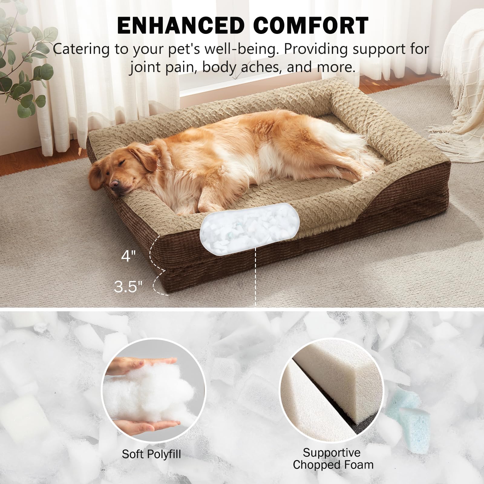 INVENHO Orthopedic Dog Beds Large Sized, XL Washable Egg-Crate Memory Foam Dog Couch with Washable Removable Cover, Waterproof Lining and Nonskid Bottom - image 3