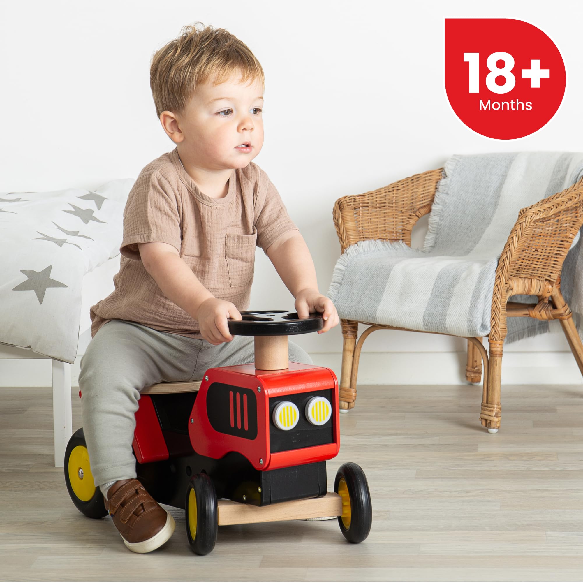 Camion En Bois Bigjigs Toys - Mini Red Tractor - Véhicule De Ferme En Bois Avec Roues En Caoutchouc Encombrantes Et Figurine De Conducteur De Ferme, Tracteurs Pour Enfants Et Camions, Cadeaux