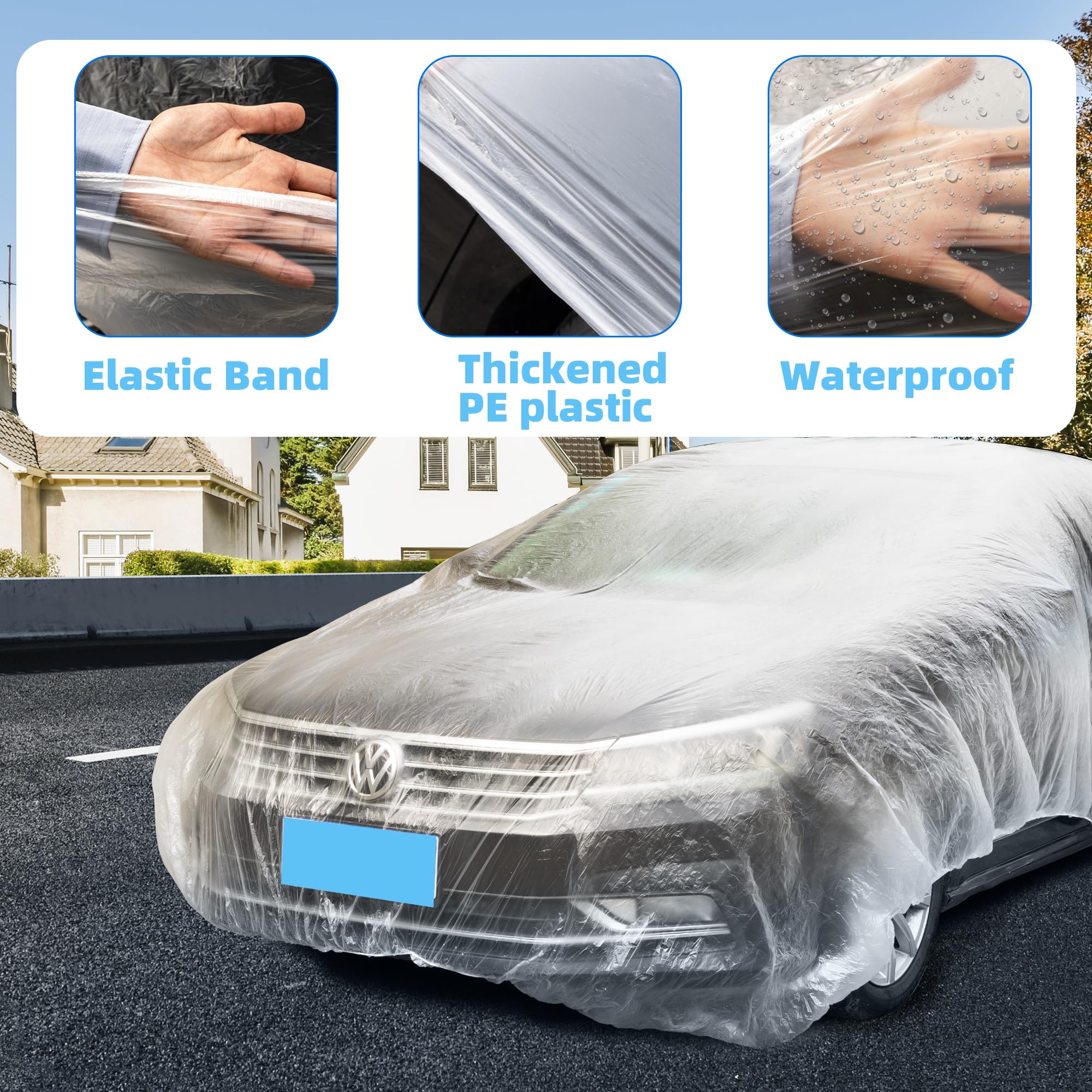U0U Disposable Car Covers 22 x 12 Universal Plastic Car Covers for Automobiles Clear Car Cover with Elastic — view 4