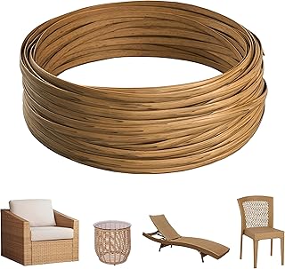 130 Ft Plastic Wicker Repair Supplies, Wicker Repair Kit, Synthetic Rattan Material for Patio Chair Repair Flat Wicker Furniture Repair Replacement (Light Wood Grain)