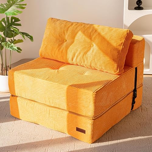 MAXYOYO Sofá cama plegable, sofá cama convertible con espuma de soporte de alta densidad, silla plegable portátil 4 en 1 a tumbona de suelo, sofá