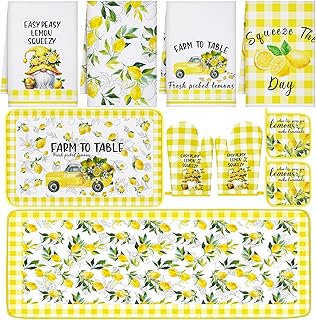 10 Pcs Lemon Kitchen Dish Towels Rugs Oven Mitts and Pot Holders Set Far...