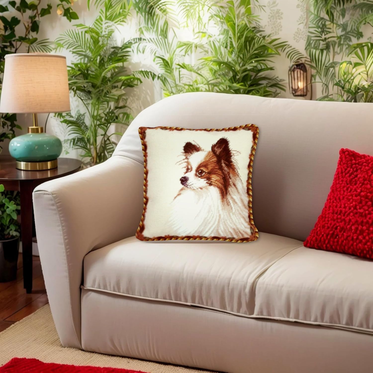 Handmade Wool Needlepoint Throw Pillow Cover 17x17 - Vintage French Country Decorative Cushion Cover for Couch, Bed, and Spring Home Deco