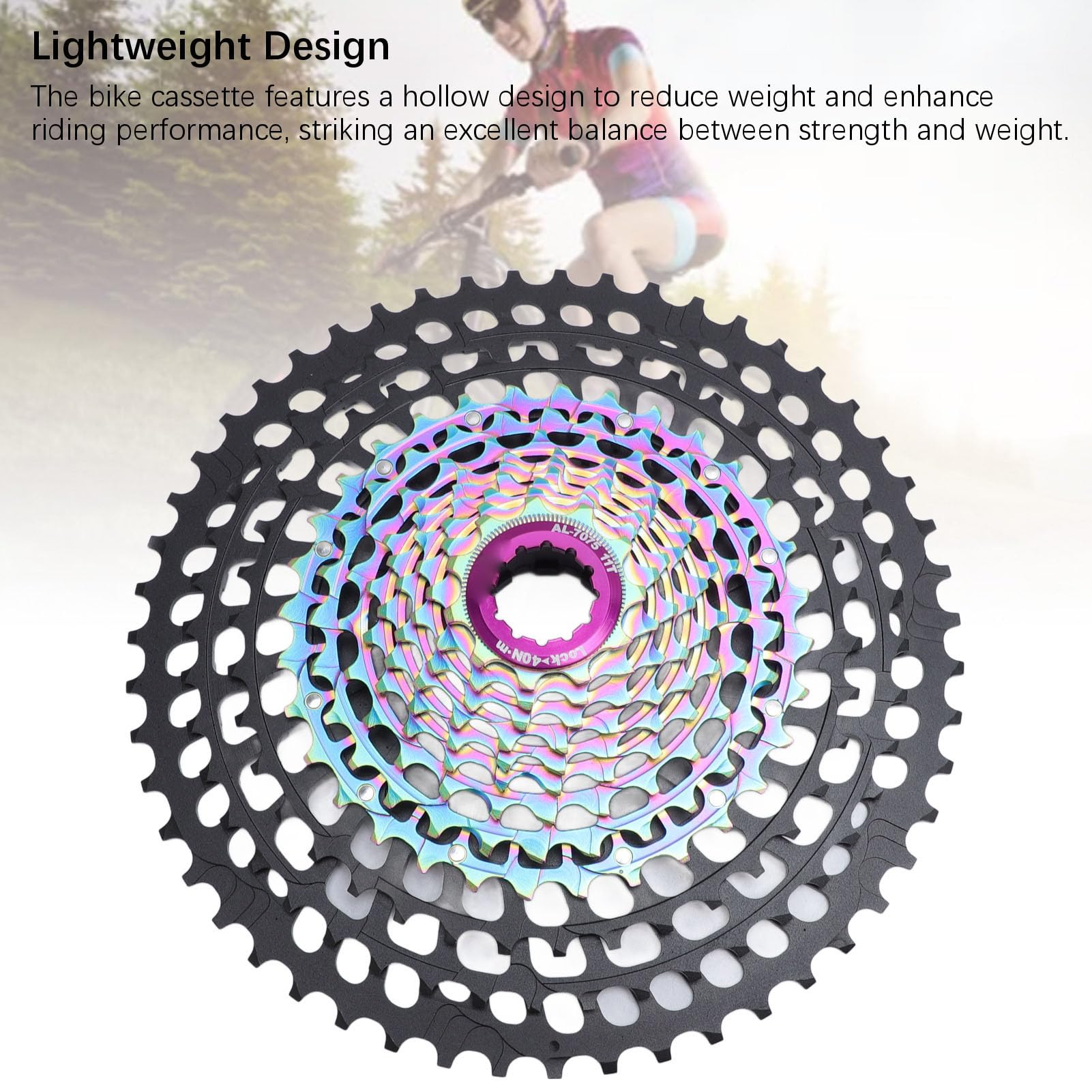Cassette de bicicleta de montaña de 12 velocidades Piñón de diseño hueco de aleación de aluminio ligero para sistemas de transmisión DEORE M6100 SLX M7100 XT M8100 XTR M9100 (negro colorido)