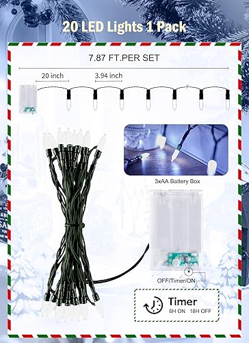 Vista 60 de Guirnalda de luces de Navidad a pilas, 20 luces LED de 8 pies con temporizador, luces de árbol de Navidad para interiores y exteriores, dormitorio