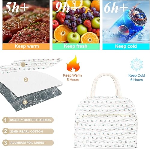 Miniatura 4 de Bonita lonchera para mujer, bolsa de almuerzo aislada, bolsa de almuerzo acolchada reutilizable, bolsa térmica estética para adultos, trabajo,