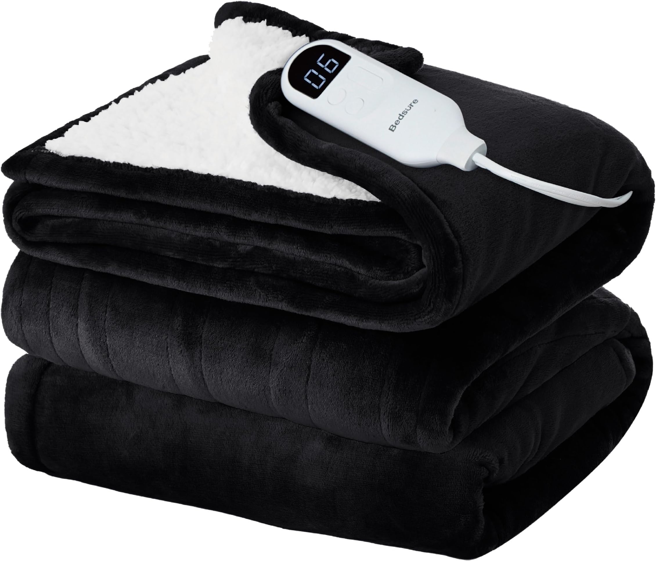 Bedsure Electric Blanket Twin - Soft Flannel Heated Blanket Twin Size, Fast Heating with 6 Time Settings (Up to 10H) & 6 Heat Settings, Warm Gift for Grandma (62x84 inches, Black)