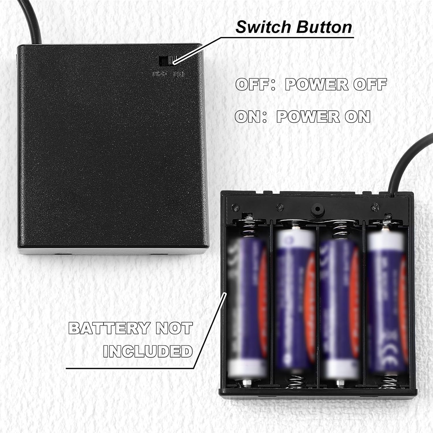 Copkim 6 Pcs USB Battery Pack for LED Lights, USB to Battery Pack for Plug in Lights, 5V Portable 4 AA Holder Box with Switch for Neon Signs Indoor Outdoor Party Decor (Black)
