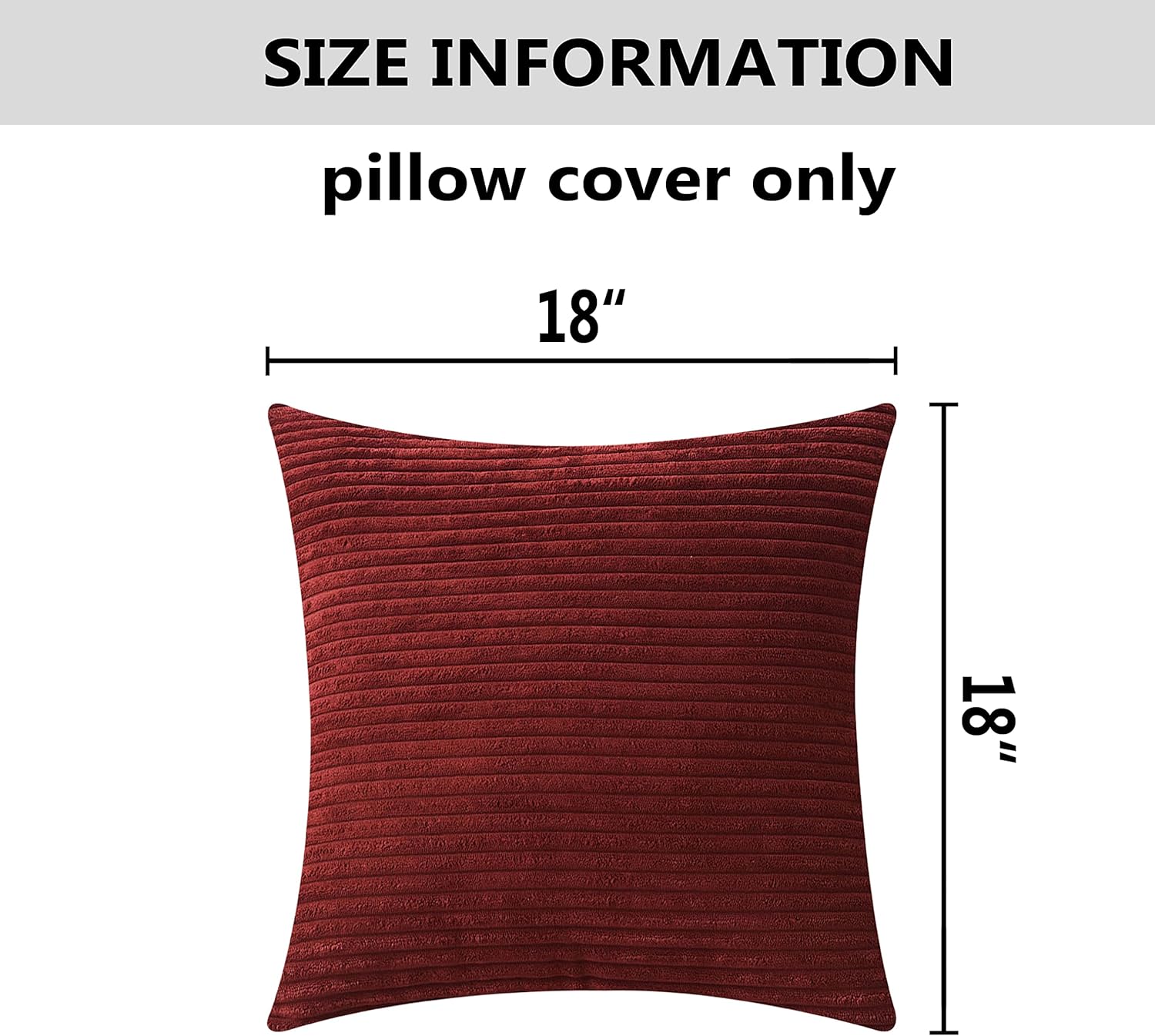 Home Brilliant 18x18 Pillow Cover Dark Red Plush Corduroy Pillow Cover Decoration Striped Velvet Throw Pillow for Couch Sofa Bed Living Room Bedroom Valentine's Day, 18 x 18 Inch, Burgundy - Image 5