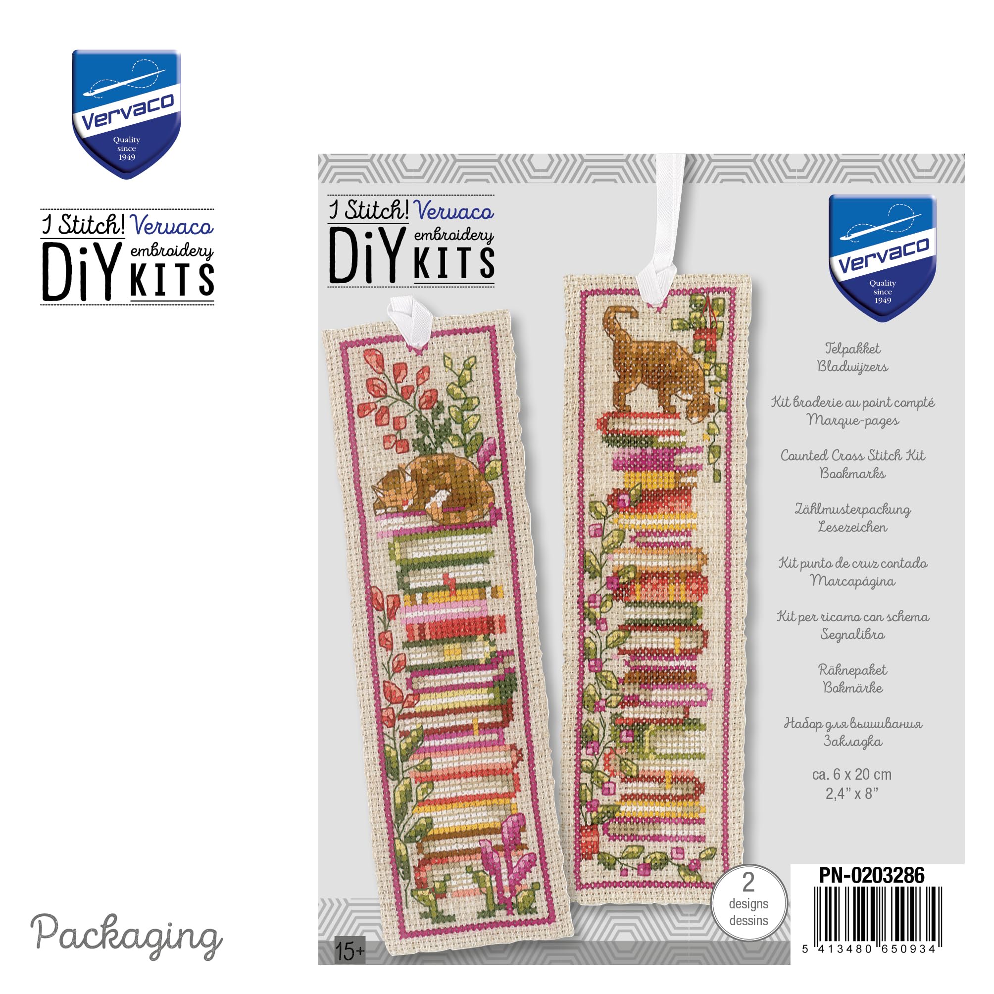 Kit Broderie Point De Croix Compté Marque-Page Chats - Lot De 2 VERVACO Loisir Créatif Adulte
