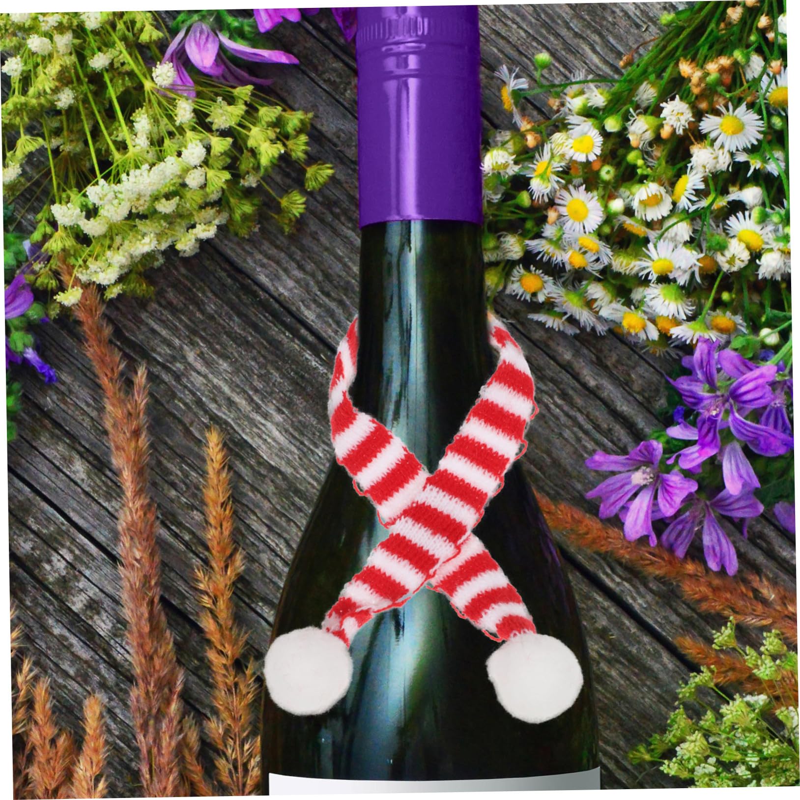 Mini Sciarpe Natalizie e per Bottiglie Copri in Maglia Righe con Accessori Decorativi per Natale e Casa