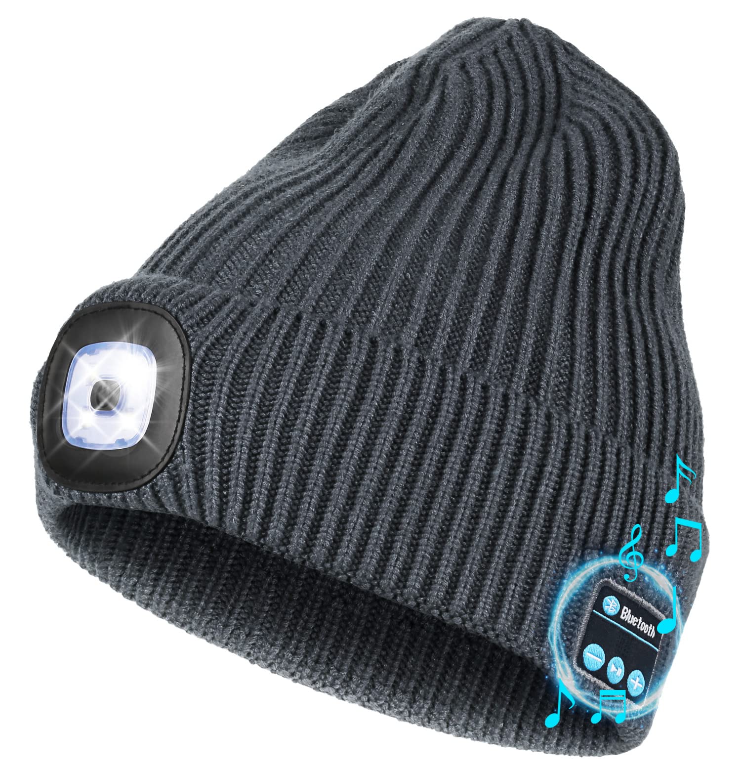 Wmcaps Bluetooth Beanie with Light, Unisex Headlamp Hat with Wireless Headphones, for Men Him Teen