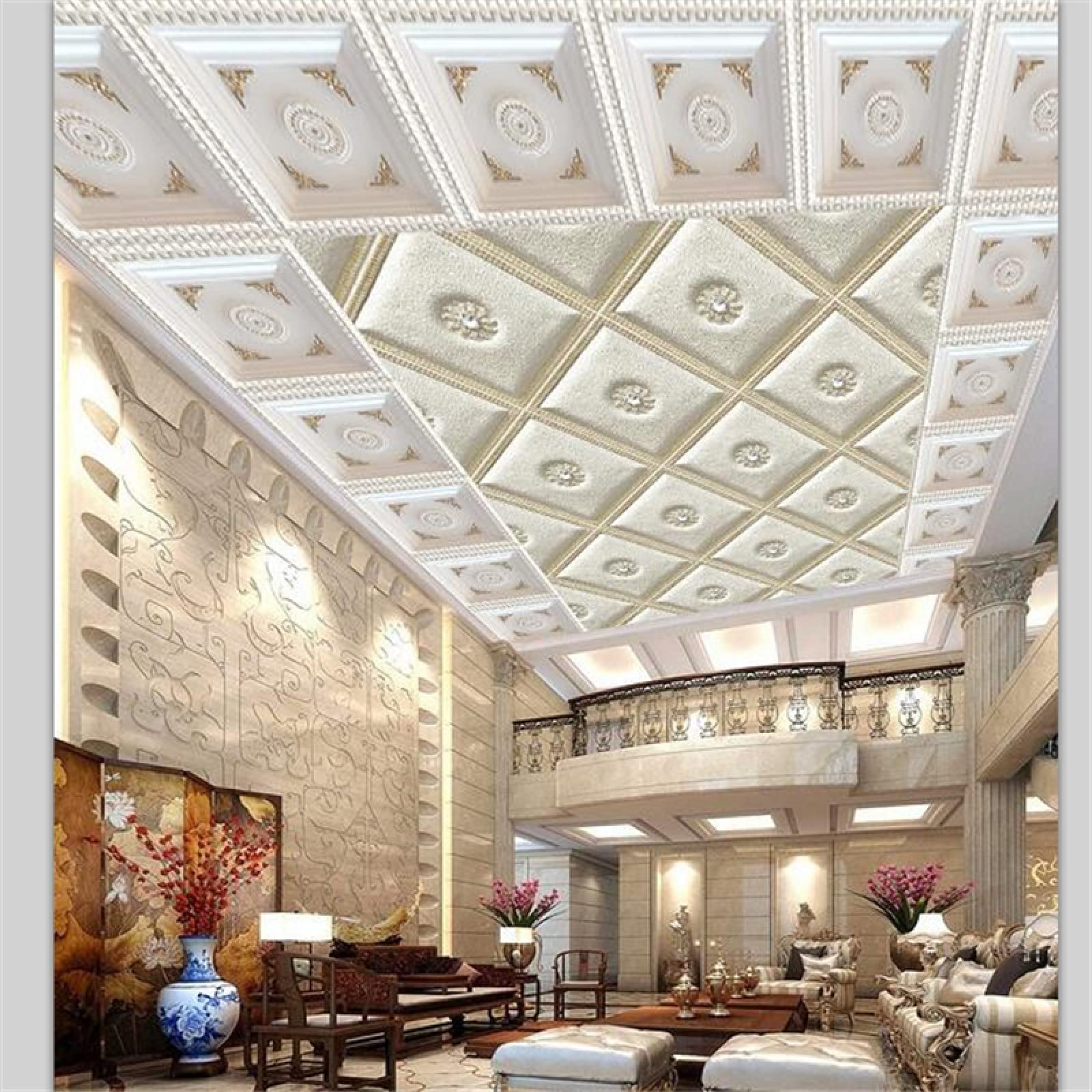 Tapeta sufitowa 3D mural ulga biała krata piaskowiec salon dekoracja domu sufit obraz ścienny hotel hol sufit sztuka obraz
