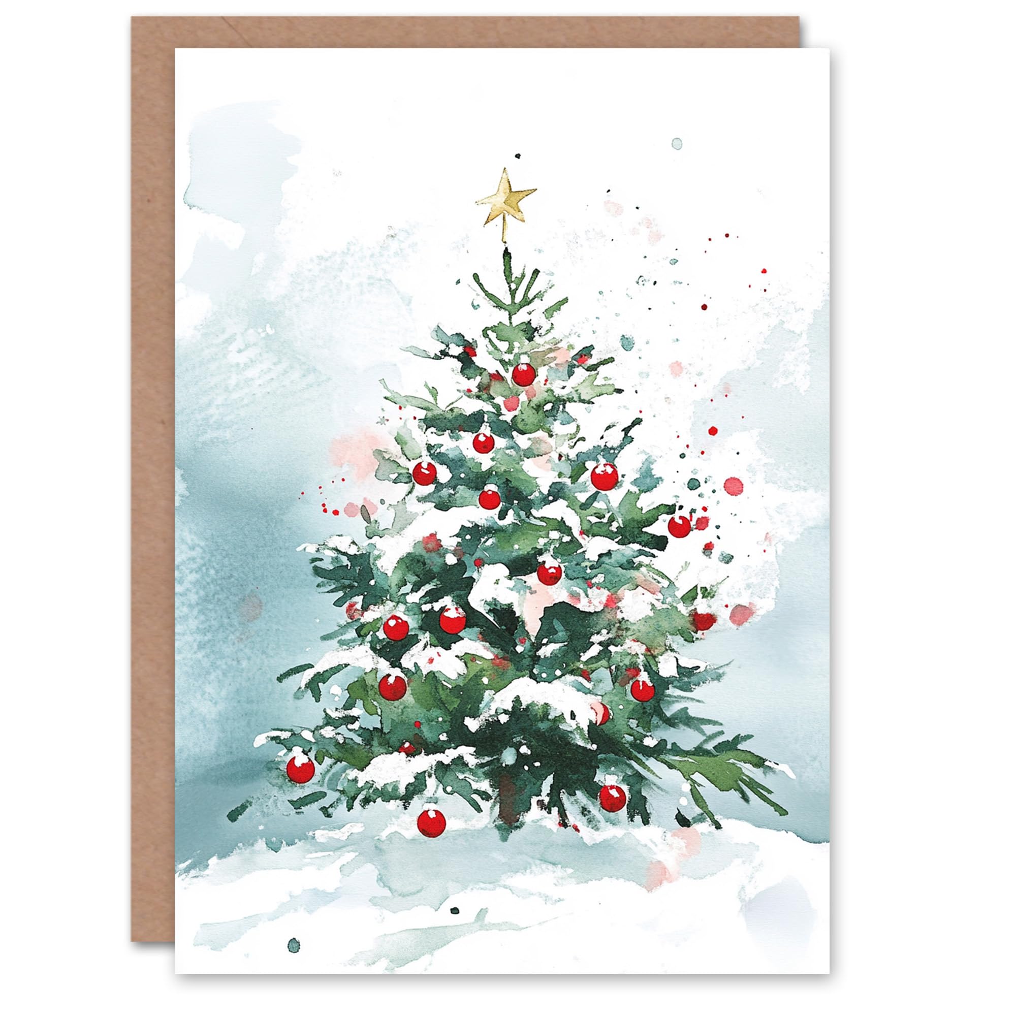 Wee Blue Coo Winter Snow Laden Decorated Tree Festive Fun Xmas Art Blank For All Christmas Card