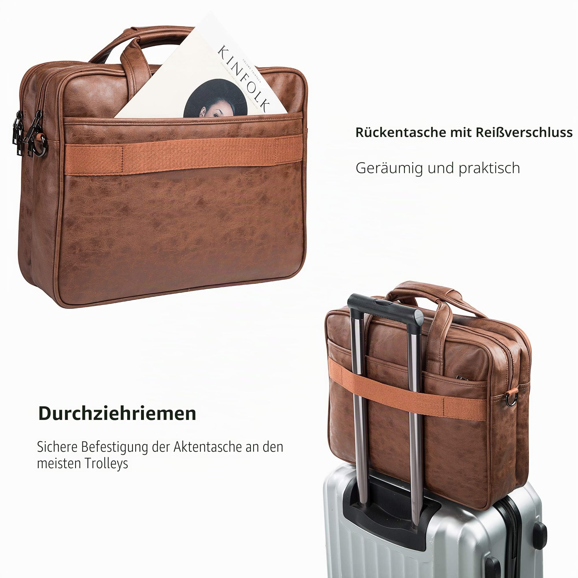 seyfocnia Aktentasche Herren ,laptoptasche PU Leder Laptoptasche 15 zoll, Wasserabweisend Business Taschen Herren , Lehrertasche Laptop Tasche für Die Arbeit (15.6 Zoll Braun)