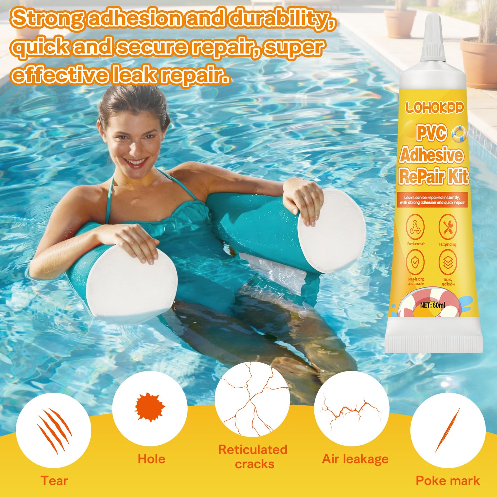 Kit Réparation Piscine 60ml Colle PVC Rustines Transparentes Imperméable