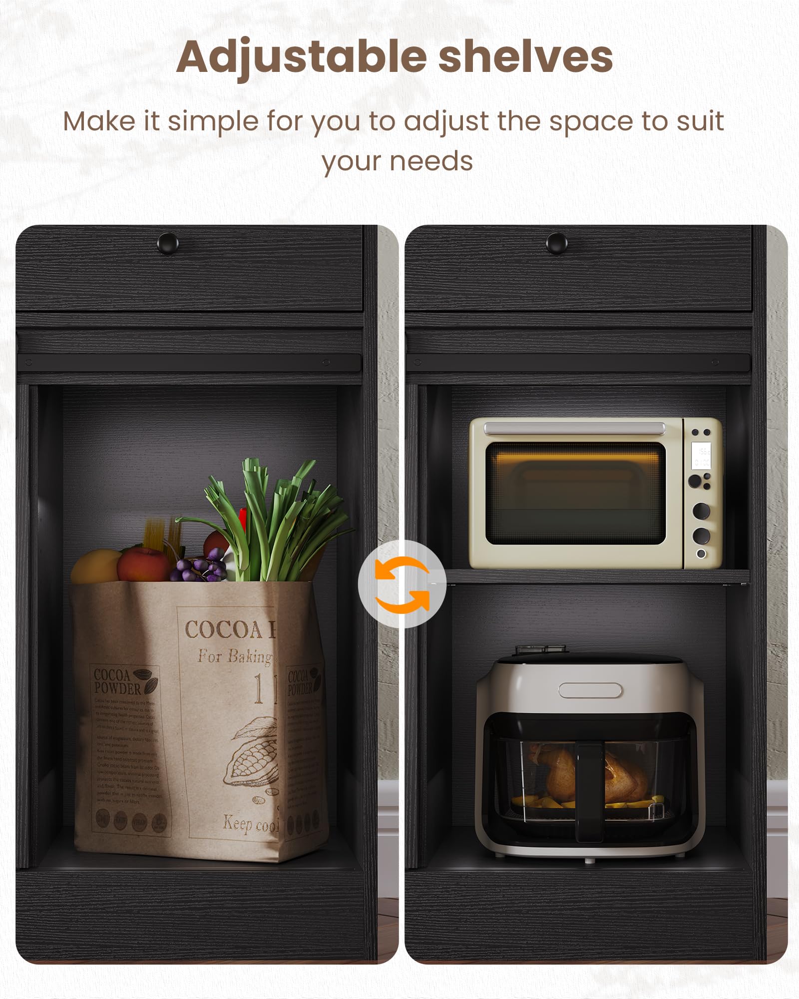 Credenza Cucina KIMENICH Con Luci LED - Mobile Buffet Con Cassetti E Ripiani Regolabili, Nero 70x40x135 Cm - Foto 11