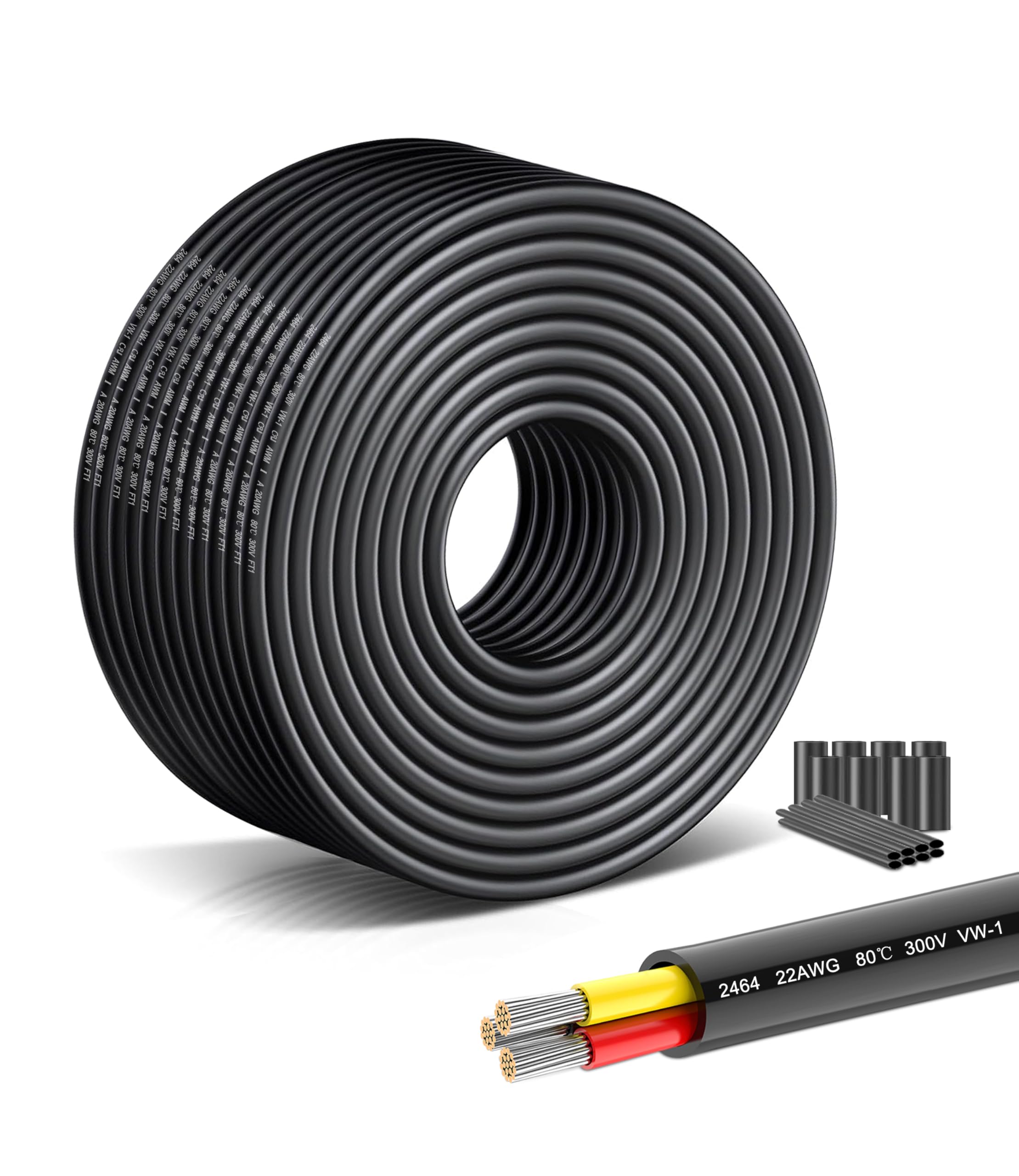 22 AWG 3-Conductor Electrical Cord -82.02FT/25M Premium Tinned Copper Cable with 300V Rating, Flexible PVC Jacket for LED Light Strips Installation, Automotive Accessories,Home Theater Wiring