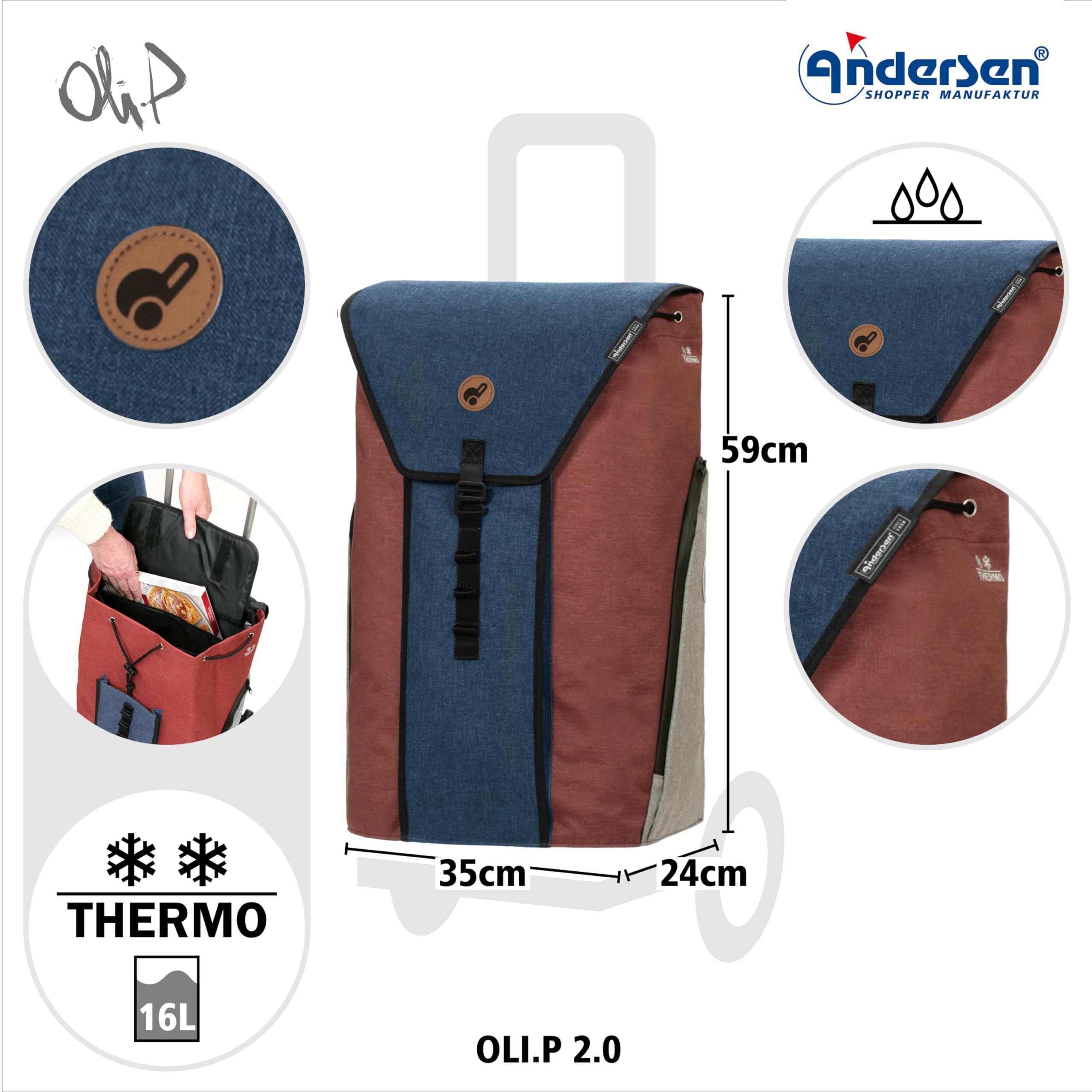 ANDERSEN Einkaufstrolley - Scala Shopper Plus Oli.P 2.0 blau 50 L Einkaufswagen, hochwertig, Shopping, Thermo, Aluminium, klappbar, leicht, Räder abnehmbar