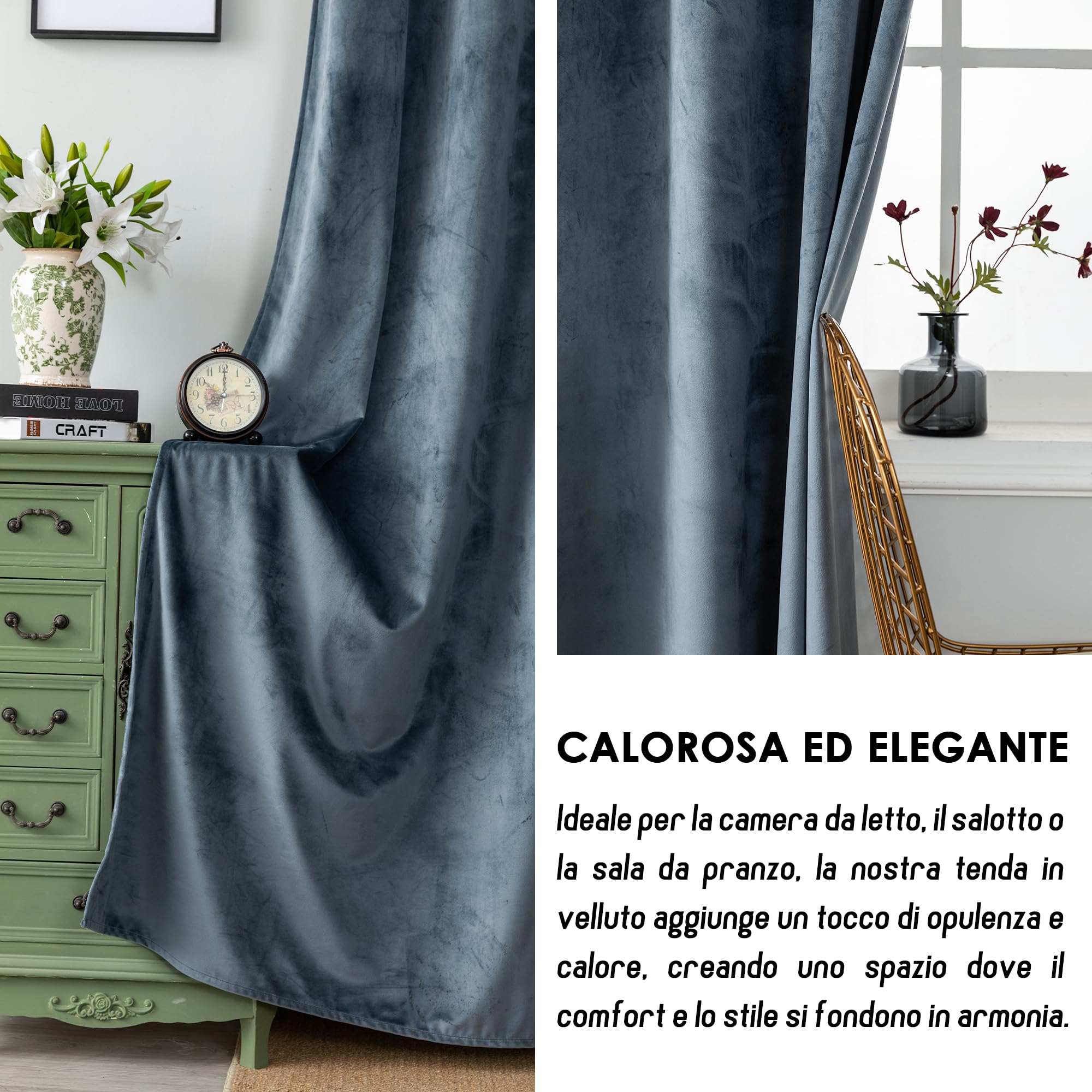 GIRASOLE HOME Coppia Tende Adelaide Morbide Oscuranti Termiche in Velluto 2 Pannelli da 140x220cm con Occhielli, Grigio