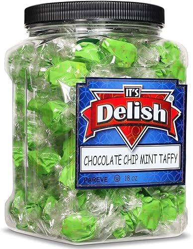 It's Delish - Masticables gourmet con chispas de chocolate y menta Contenedor reutilizable jumbo de 18 onzas Masticables de frutas con sabor a