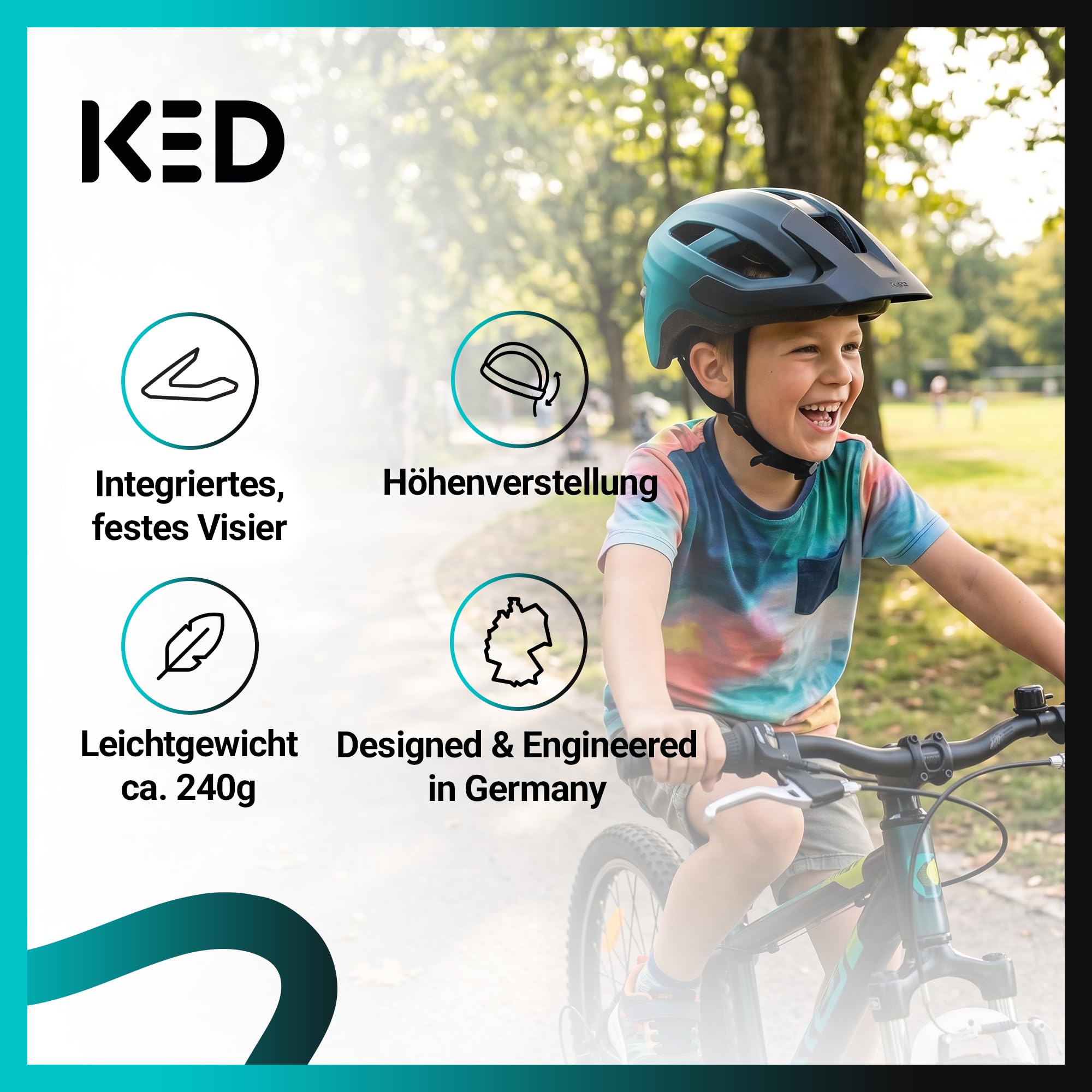 KED Embrace Jr Fahrradhelm – Jugendhelm Mit Integriertem Visier, Leichtbau Und Vielseitiger Alltagstauglichkeit