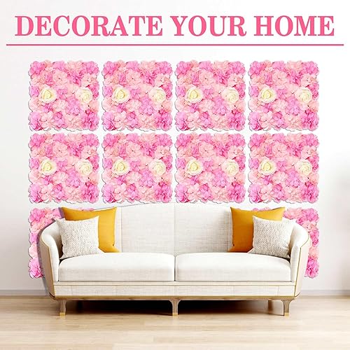 Miniatura 5 de 12 paneles de pared de flores de 15 x 15 pulgadas, diseño 3D de rosas de seda 3D, fondo de pared de flores sintéticas para decoración del hogar,