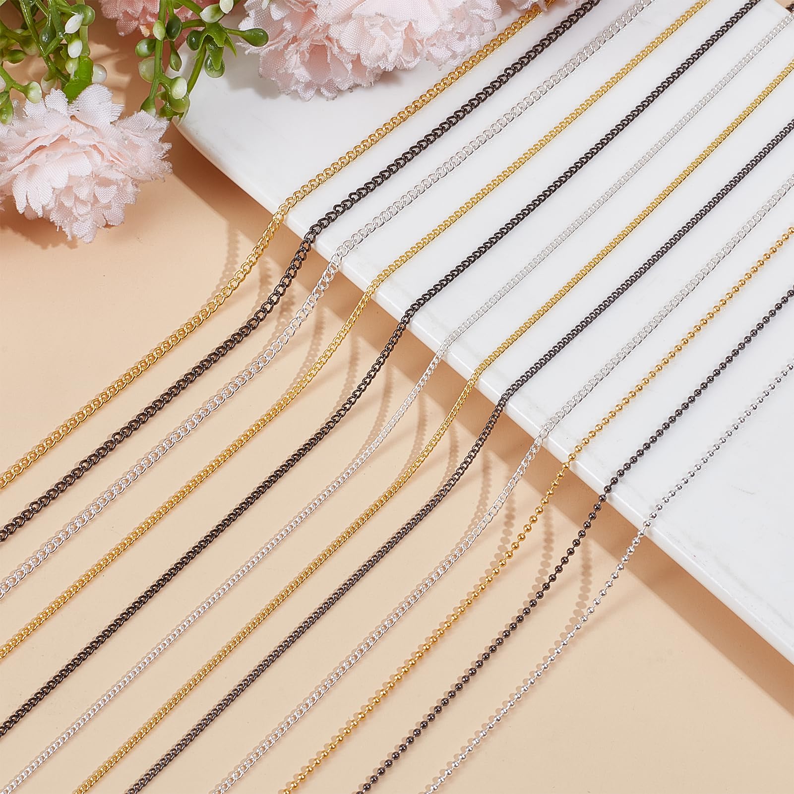 NICENEEDED 12 Bandes de Chaînes à Clous 3D pour Bijoux Chaînes à Ongles Or Argent Gris Foncé Accessoires de Nail Art en Métal avec Boîte pour Décoration de Manucure DIY