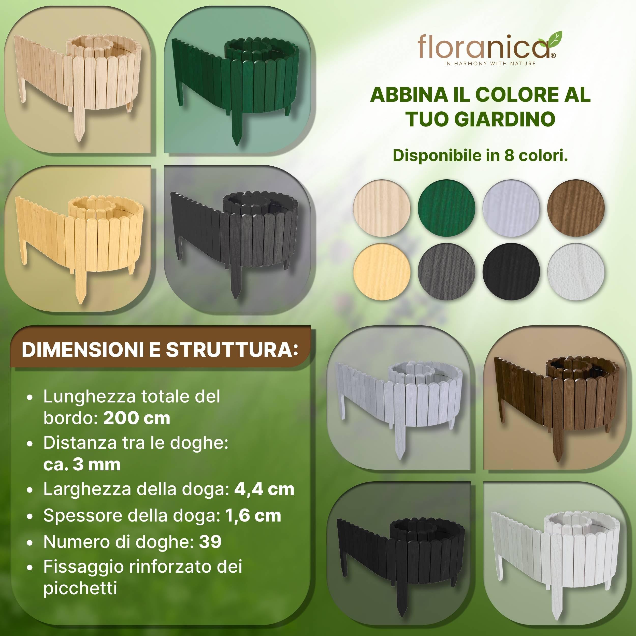Floranica Bordo Giardino Flessibile 30 x 200 cm Marrone scuro Bordi Aiuole Legno Rollborder Bordura per Giardino Palizzata